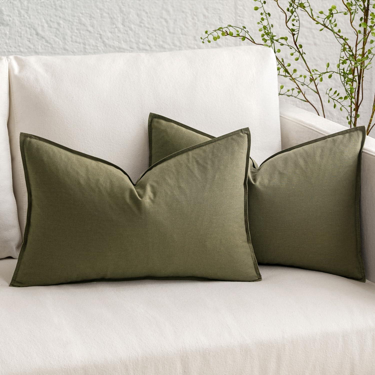 imageMIULEE Pack of 2 Decorative Linen Pillow Covers Boho Farmhouse Modern Soft Accent Throw Pillows Neutral Cushion Covers for Sofa Couch Bed Living Room Home Decor 18x18 Inch Olive GreenGreyish Green