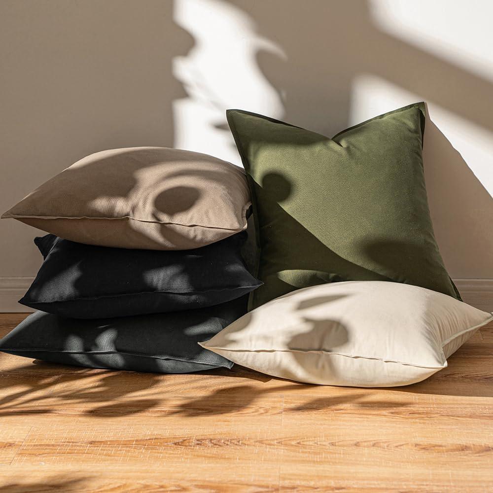 imageMIULEE Pack of 2 Decorative Linen Pillow Covers Boho Farmhouse Modern Soft Accent Throw Pillows Neutral Cushion Covers for Sofa Couch Bed Living Room Home Decor 18x18 Inch Olive GreenCoco Brown