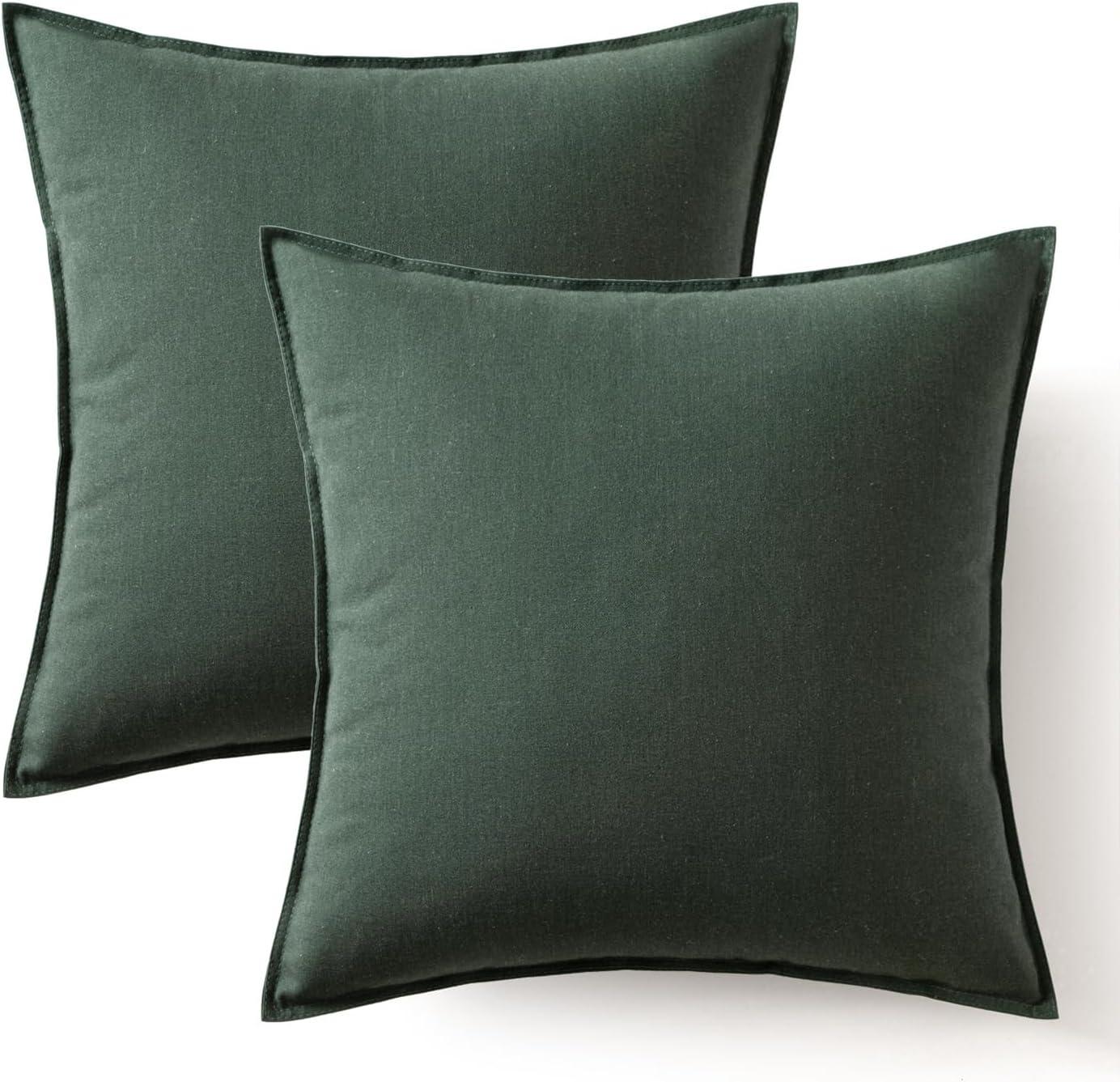 imageMIULEE Pack of 2 Decorative Linen Pillow Covers Boho Farmhouse Modern Soft Accent Throw Pillows Neutral Cushion Covers for Sofa Couch Bed Living Room Home Decor 18x18 Inch Olive GreenDark Green