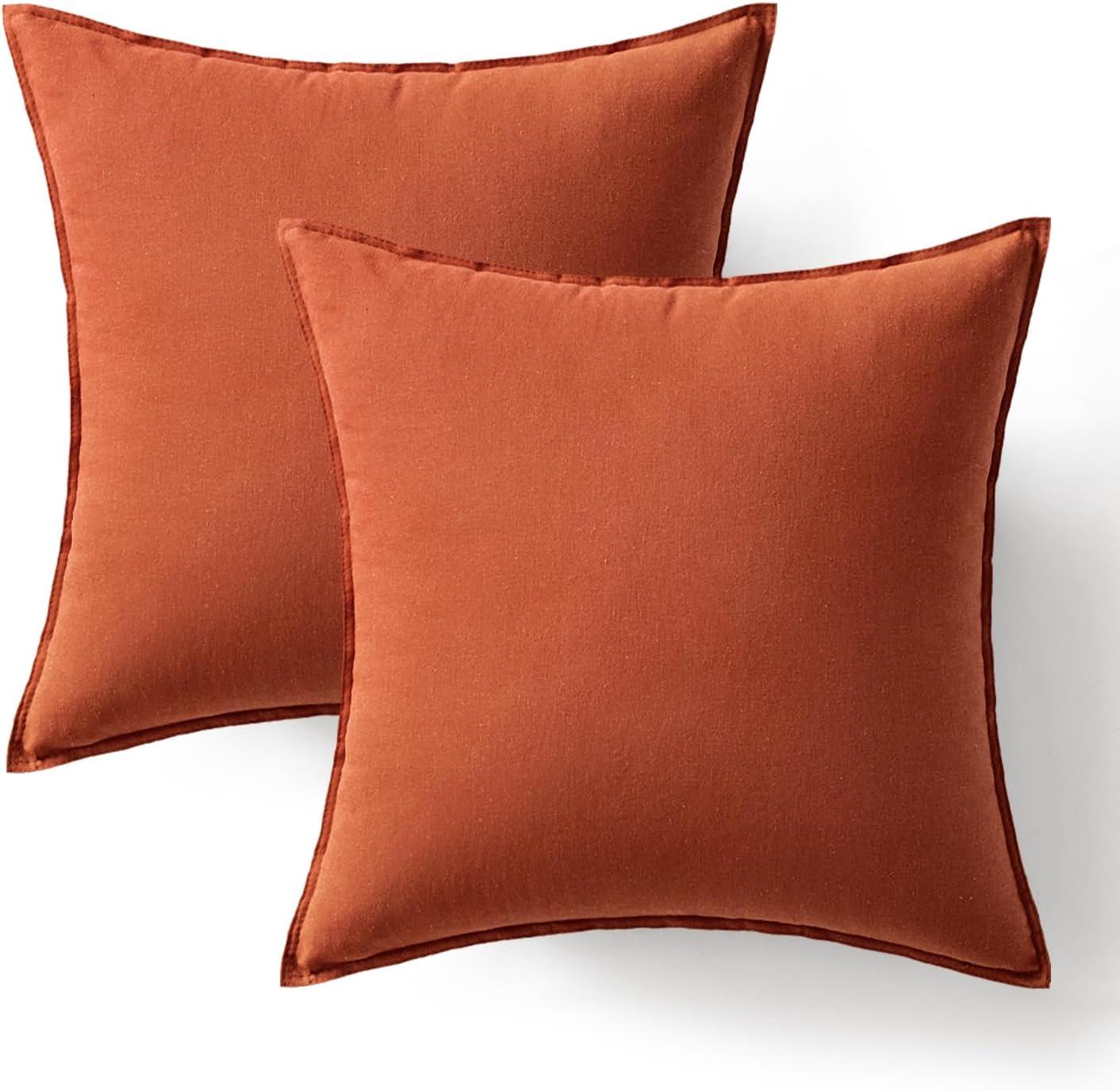 imageMIULEE Pack of 2 Decorative Linen Pillow Covers Boho Farmhouse Modern Soft Accent Throw Pillows Neutral Cushion Covers for Sofa Couch Bed Living Room Home Decor 18x18 Inch Olive GreenBurnt Orange