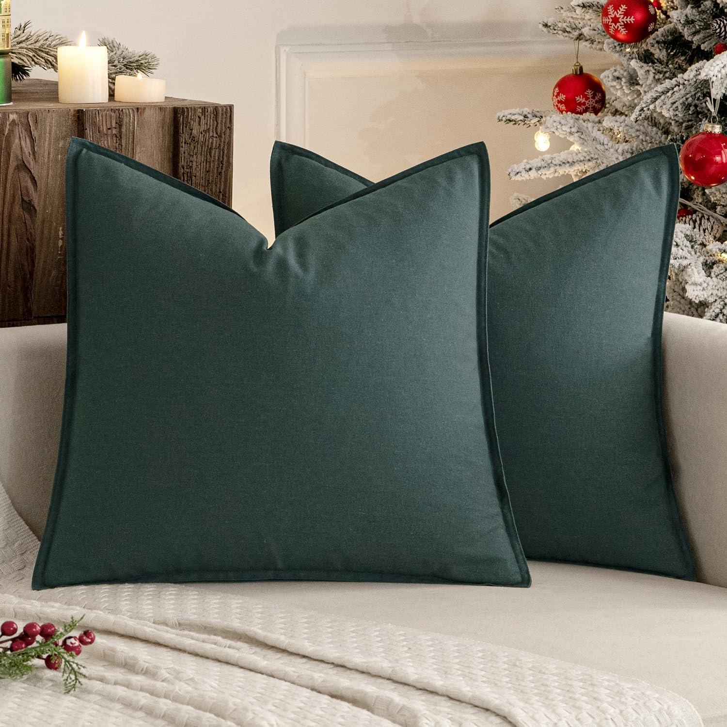 imageMIULEE Pack of 2 Decorative Linen Pillow Covers Boho Farmhouse Modern Soft Accent Throw Pillows Neutral Cushion Covers for Sofa Couch Bed Living Room Home Decor 18x18 Inch Olive GreenDeep Green