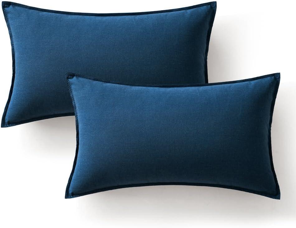imageMIULEE Pack of 2 Decorative Linen Pillow Covers Boho Farmhouse Modern Soft Accent Throw Pillows Neutral Cushion Covers for Sofa Couch Bed Living Room Home Decor 18x18 Inch Olive GreenNavy