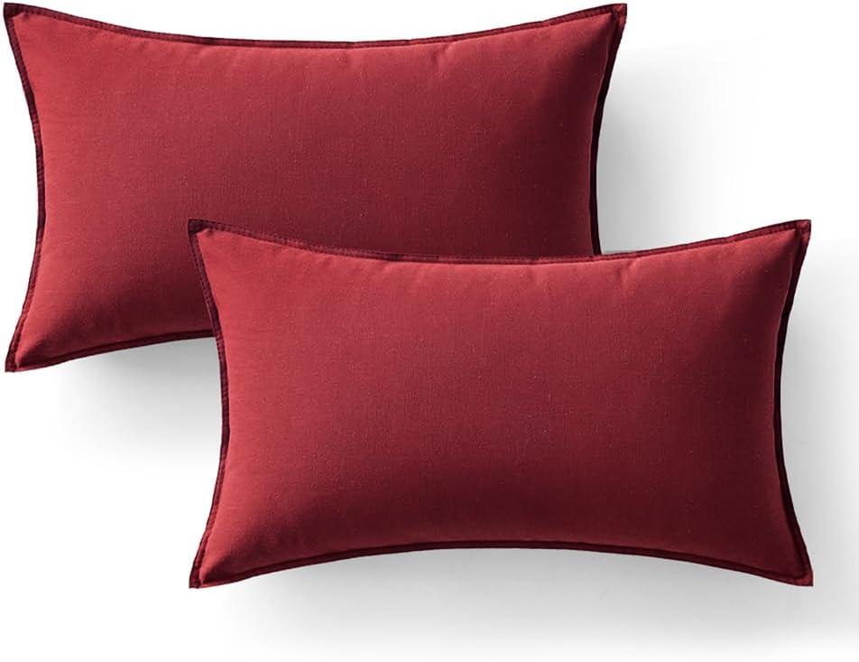 imageMIULEE Pack of 2 Decorative Linen Pillow Covers Boho Farmhouse Modern Soft Accent Throw Pillows Neutral Cushion Covers for Sofa Couch Bed Living Room Home Decor 18x18 Inch Olive GreenBurgundy Red