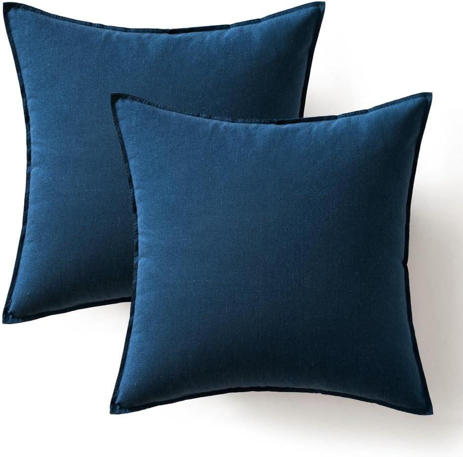 imageMIULEE Pack of 2 Decorative Linen Pillow Covers Boho Farmhouse Modern Soft Accent Throw Pillows Neutral Cushion Covers for Sofa Couch Bed Living Room Home Decor 18x18 Inch Olive GreenNavy