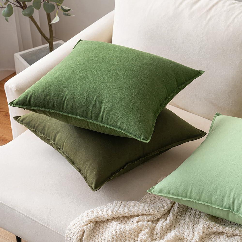 imageMIULEE Pack of 2 Decorative Linen Pillow Covers Boho Farmhouse Modern Soft Accent Throw Pillows Neutral Cushion Covers for Sofa Couch Bed Living Room Home Decor 18x18 Inch Olive GreenOlive Green