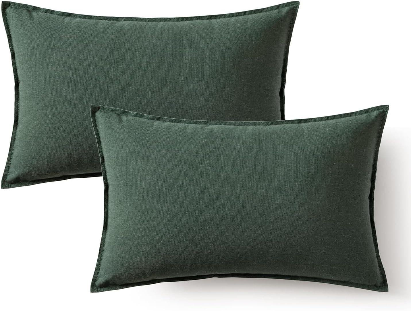 imageMIULEE Pack of 2 Decorative Linen Pillow Covers Boho Farmhouse Modern Soft Accent Throw Pillows Neutral Cushion Covers for Sofa Couch Bed Living Room Home Decor 18x18 Inch Olive GreenDark Green