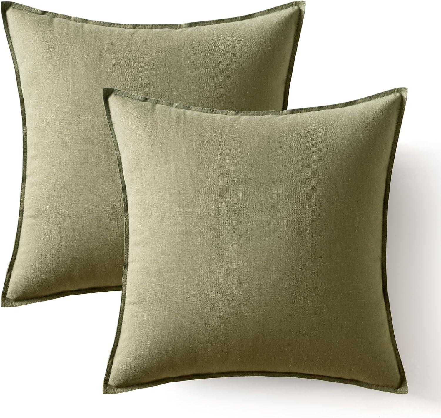 imageMIULEE Pack of 2 Decorative Linen Pillow Covers Boho Farmhouse Modern Soft Accent Throw Pillows Neutral Cushion Covers for Sofa Couch Bed Living Room Home Decor 18x18 Inch Olive GreenGreyish Green