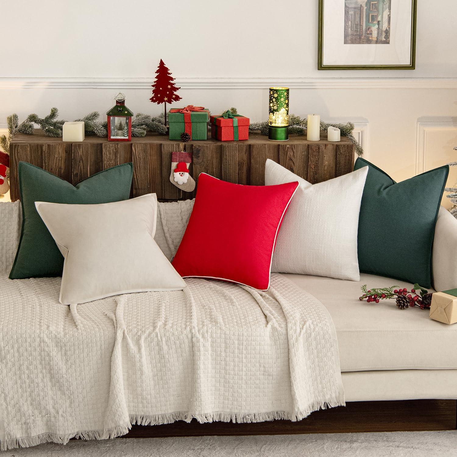 imageMIULEE Pack of 2 Decorative Linen Pillow Covers Boho Farmhouse Modern Soft Accent Throw Pillows Neutral Cushion Covers for Sofa Couch Bed Living Room Home Decor 18x18 Inch Olive GreenDark Green