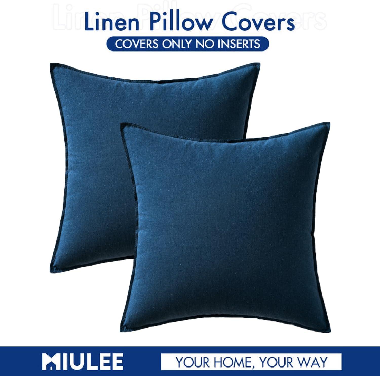 imageMIULEE Pack of 2 Decorative Linen Pillow Covers Boho Farmhouse Modern Soft Accent Throw Pillows Neutral Cushion Covers for Sofa Couch Bed Living Room Home Decor 18x18 Inch Olive GreenNavy