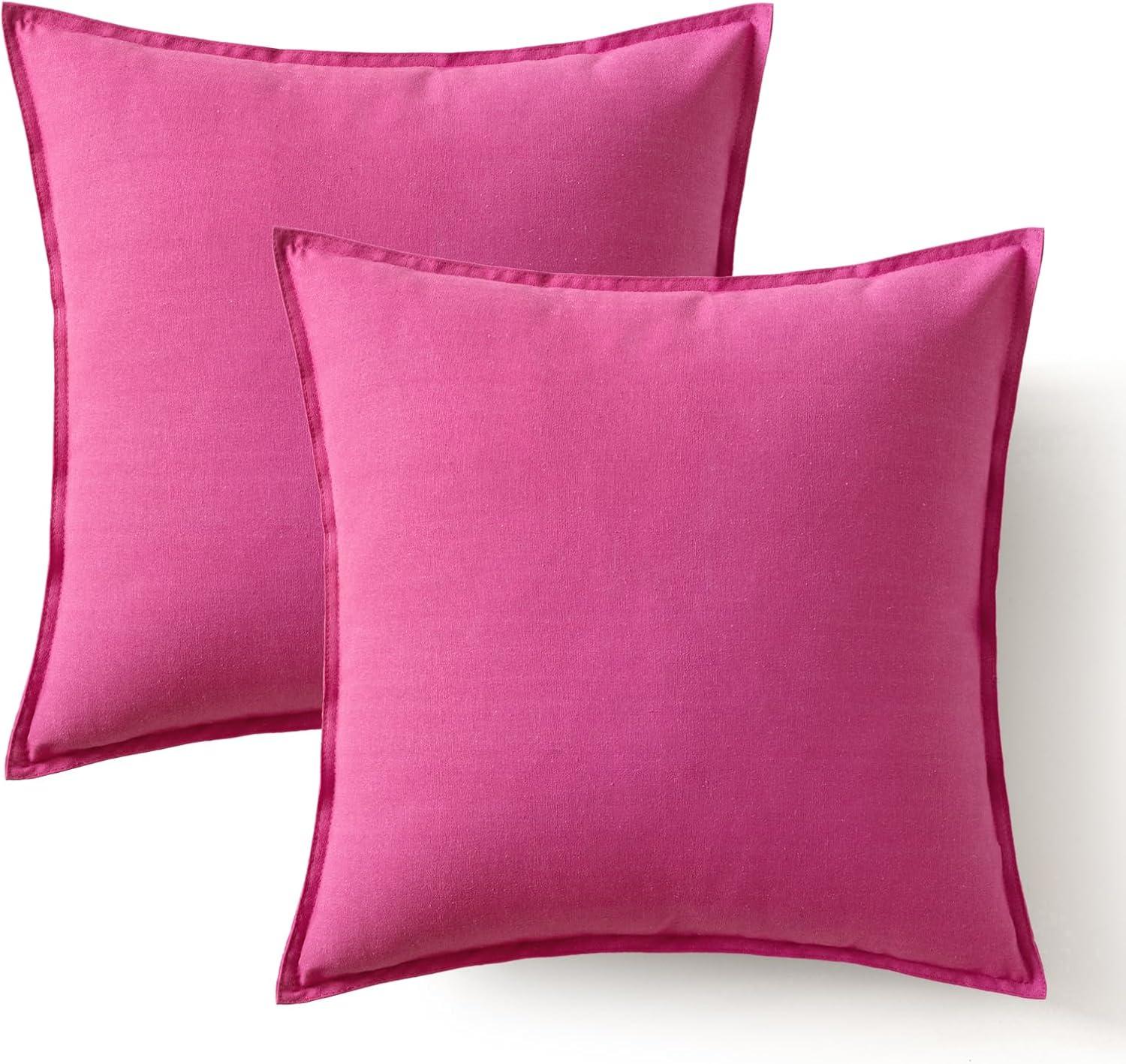 imageMIULEE Pack of 2 Decorative Linen Pillow Covers Boho Farmhouse Modern Soft Accent Throw Pillows Neutral Cushion Covers for Sofa Couch Bed Living Room Home Decor 18x18 Inch Olive GreenHot Pink