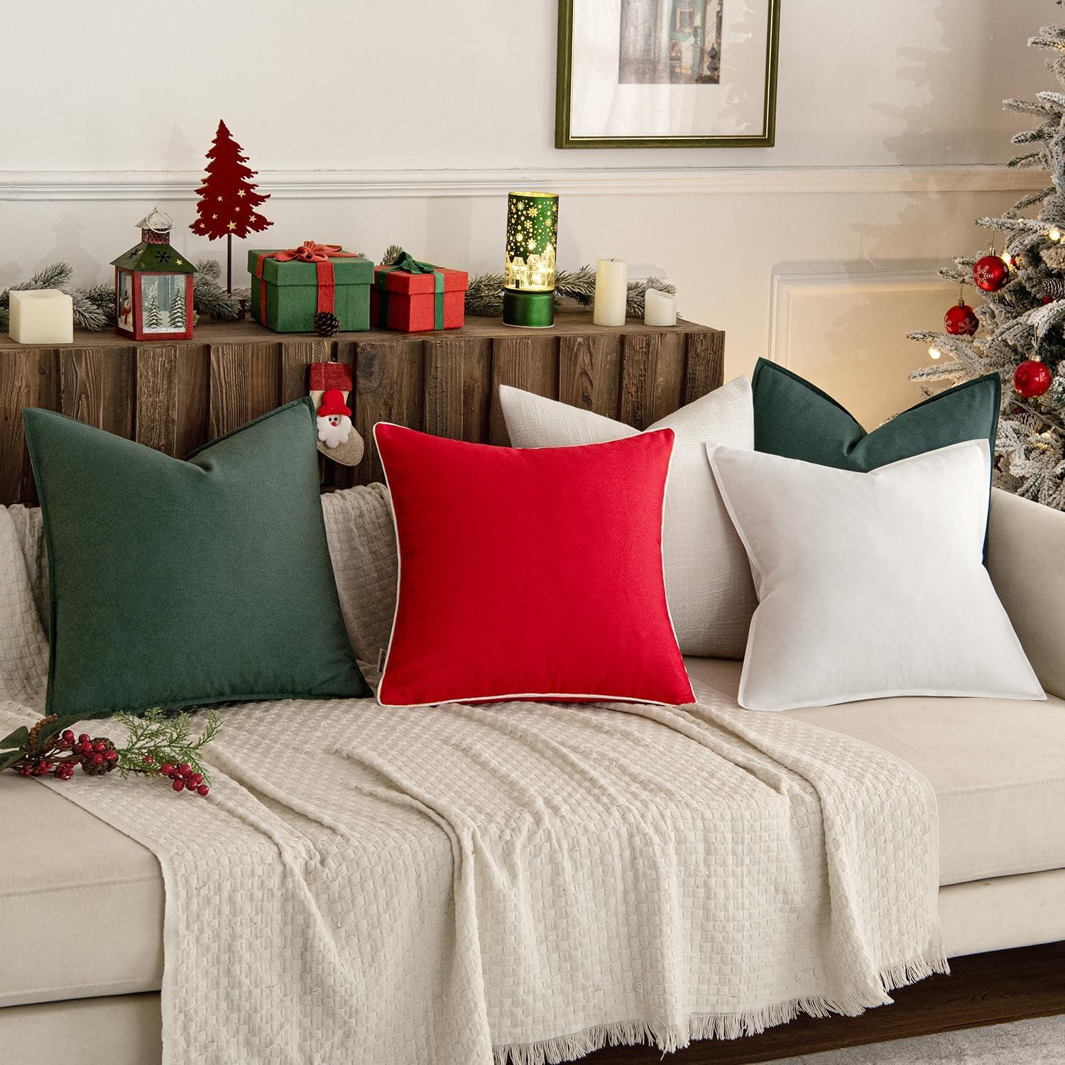 imageMIULEE Pack of 2 Decorative Linen Pillow Covers Boho Farmhouse Modern Soft Accent Throw Pillows Neutral Cushion Covers for Sofa Couch Bed Living Room Home Decor 18x18 Inch Olive GreenDark Green