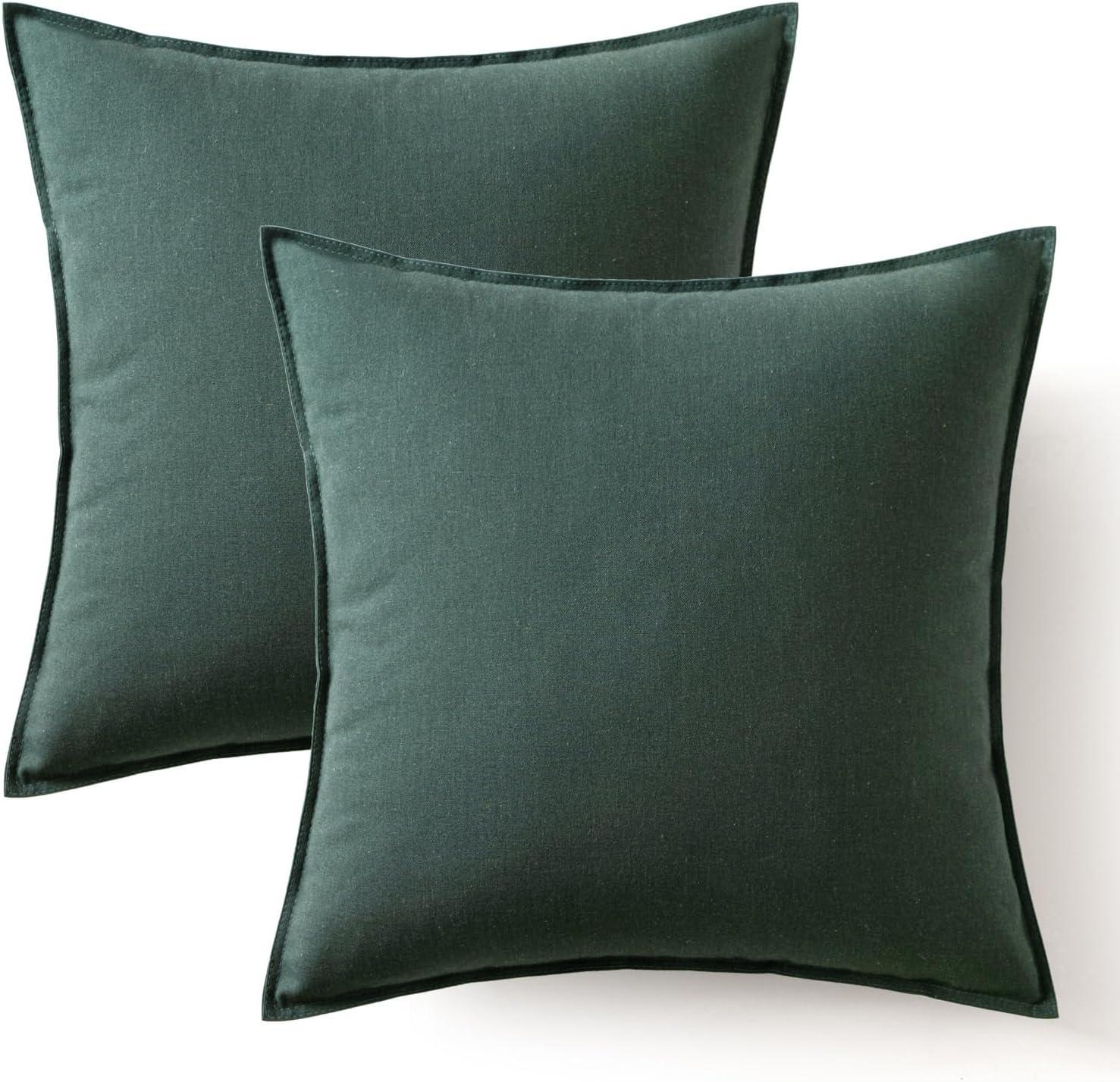 imageMIULEE Pack of 2 Decorative Linen Pillow Covers Boho Farmhouse Modern Soft Accent Throw Pillows Neutral Cushion Covers for Sofa Couch Bed Living Room Home Decor 18x18 Inch Olive GreenDeep Green