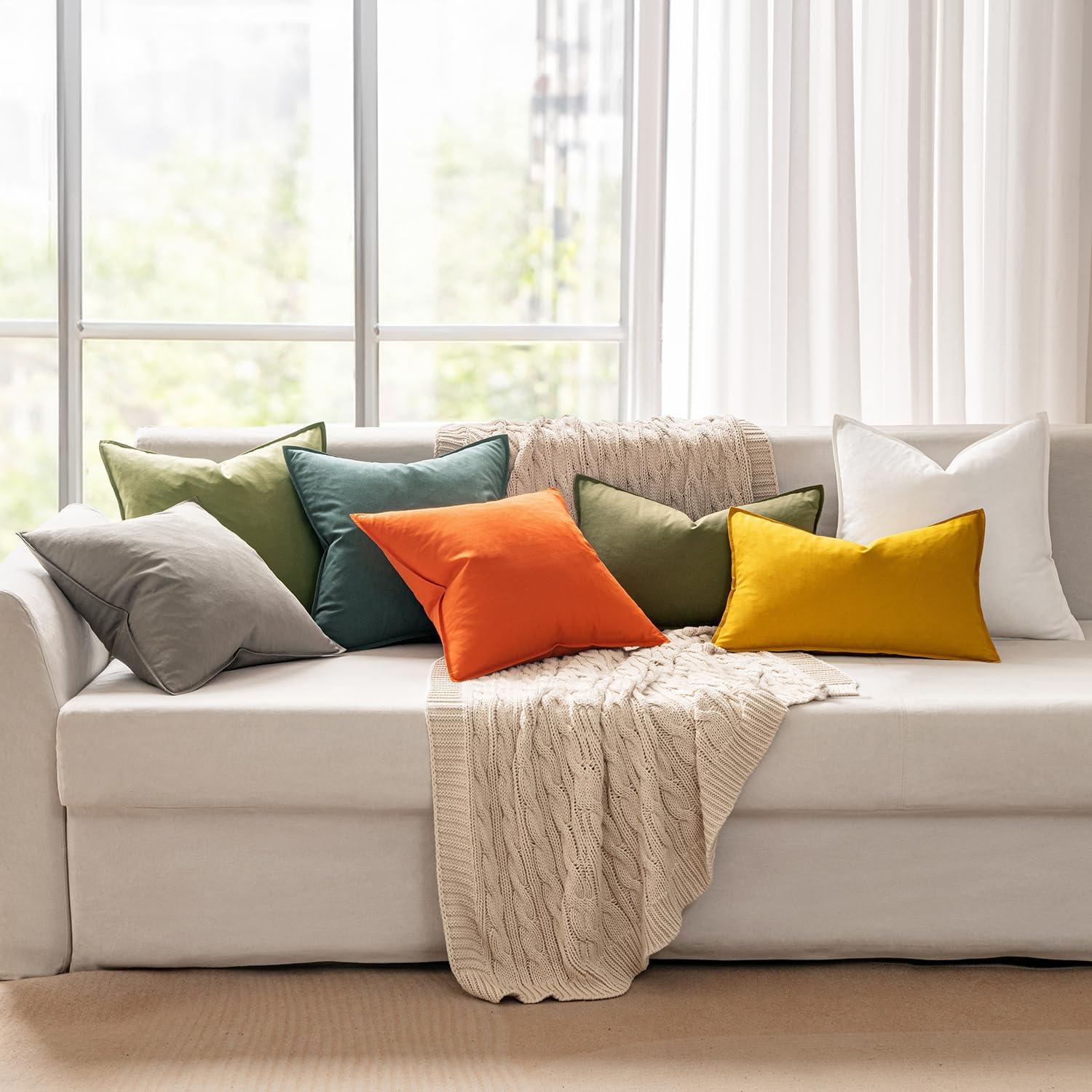 imageMIULEE Pack of 2 Decorative Linen Pillow Covers Boho Farmhouse Modern Soft Accent Throw Pillows Neutral Cushion Covers for Sofa Couch Bed Living Room Home Decor 18x18 Inch Olive GreenDeep Green