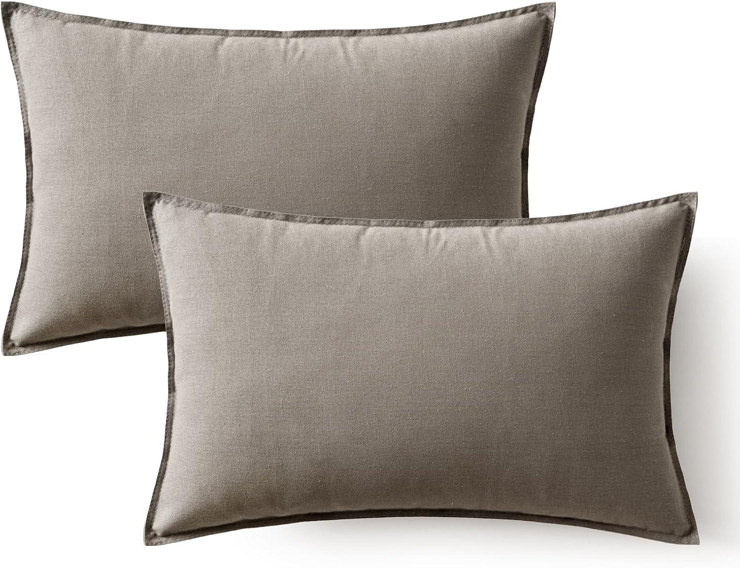 imageMIULEE Pack of 2 Decorative Linen Pillow Covers Boho Farmhouse Modern Soft Accent Throw Pillows Neutral Cushion Covers for Sofa Couch Bed Living Room Home Decor 18x18 Inch Olive GreenLight Grey