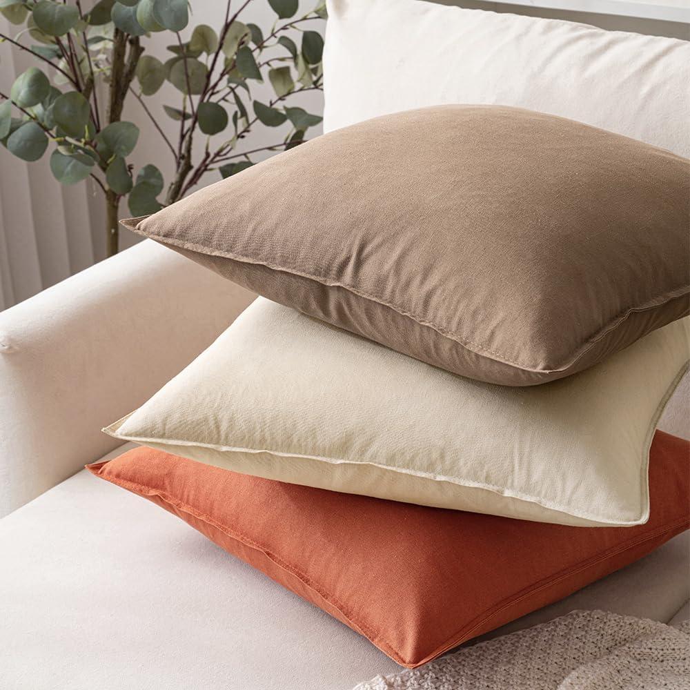 imageMIULEE Pack of 2 Decorative Linen Pillow Covers Boho Farmhouse Modern Soft Accent Throw Pillows Neutral Cushion Covers for Sofa Couch Bed Living Room Home Decor 18x18 Inch Olive GreenCoco Brown