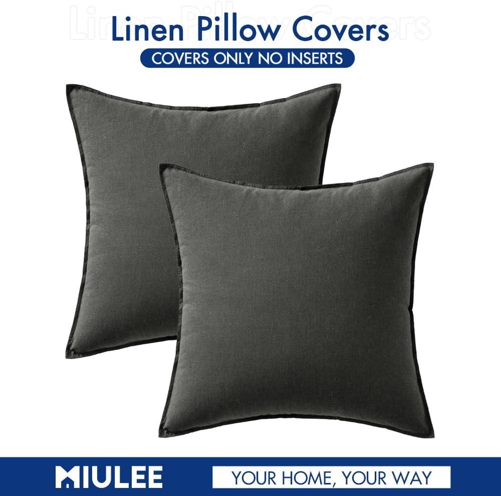 imageMIULEE Pack of 2 Decorative Linen Pillow Covers Boho Farmhouse Modern Soft Accent Throw Pillows Neutral Cushion Covers for Sofa Couch Bed Living Room Home Decor 18x18 Inch Olive GreenDark Gray