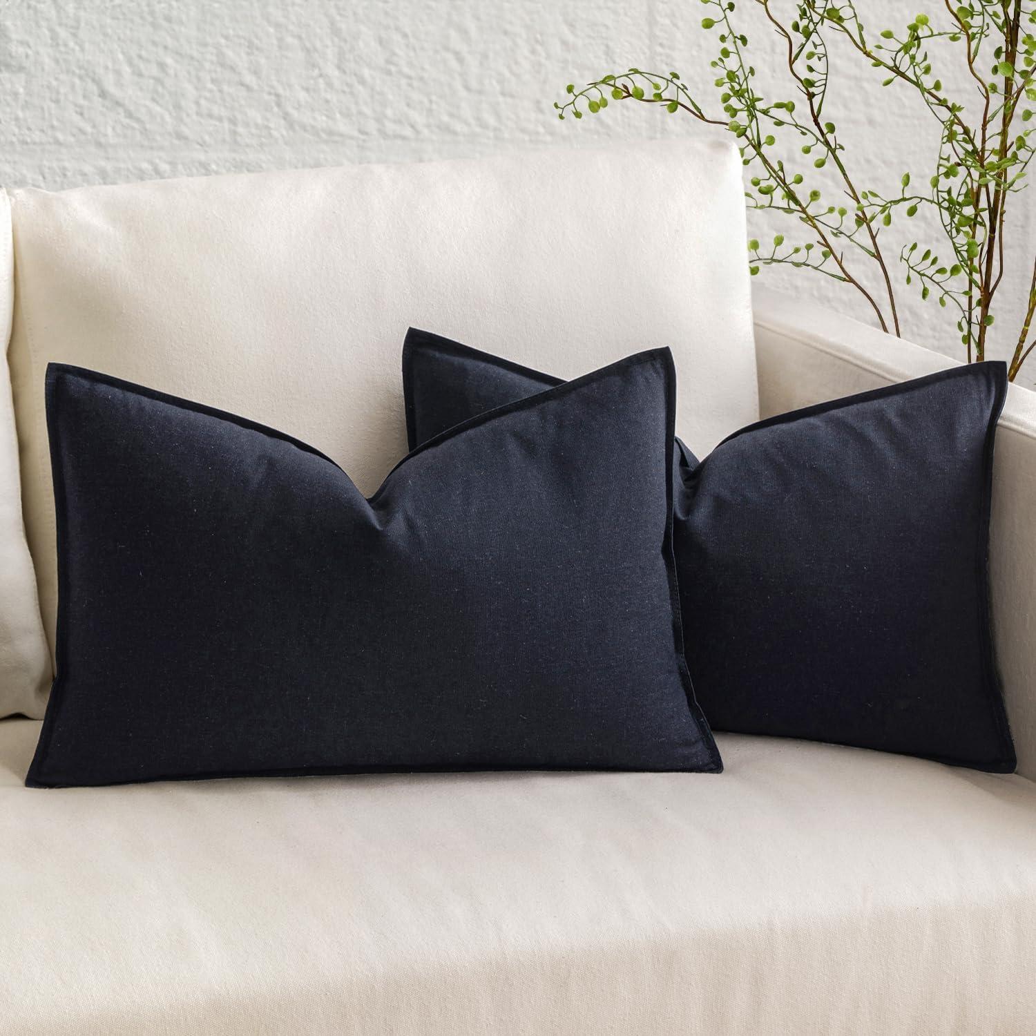 imageMIULEE Pack of 2 Decorative Linen Pillow Covers Boho Farmhouse Modern Soft Accent Throw Pillows Neutral Cushion Covers for Sofa Couch Bed Living Room Home Decor 18x18 Inch Olive GreenNavy Blue