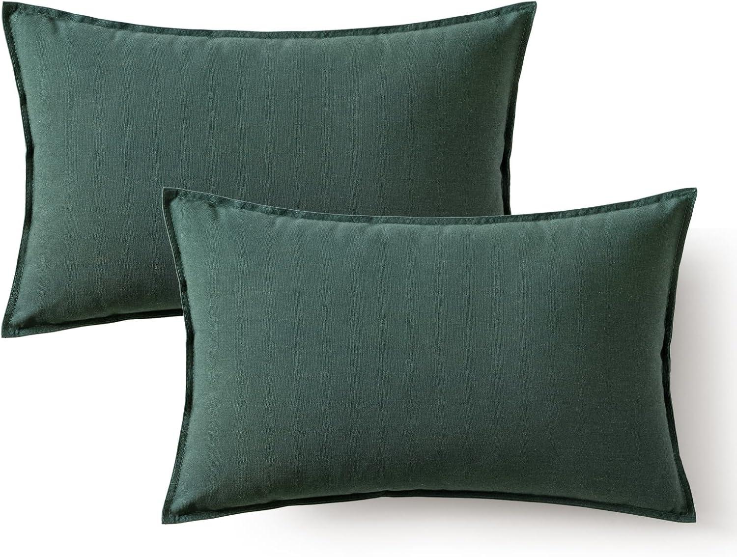 imageMIULEE Pack of 2 Decorative Linen Pillow Covers Boho Farmhouse Modern Soft Accent Throw Pillows Neutral Cushion Covers for Sofa Couch Bed Living Room Home Decor 18x18 Inch Olive GreenDeep Green