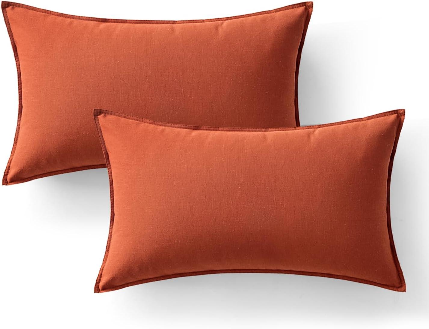 imageMIULEE Pack of 2 Decorative Linen Pillow Covers Boho Farmhouse Modern Soft Accent Throw Pillows Neutral Cushion Covers for Sofa Couch Bed Living Room Home Decor 18x18 Inch Olive GreenBurnt Orange