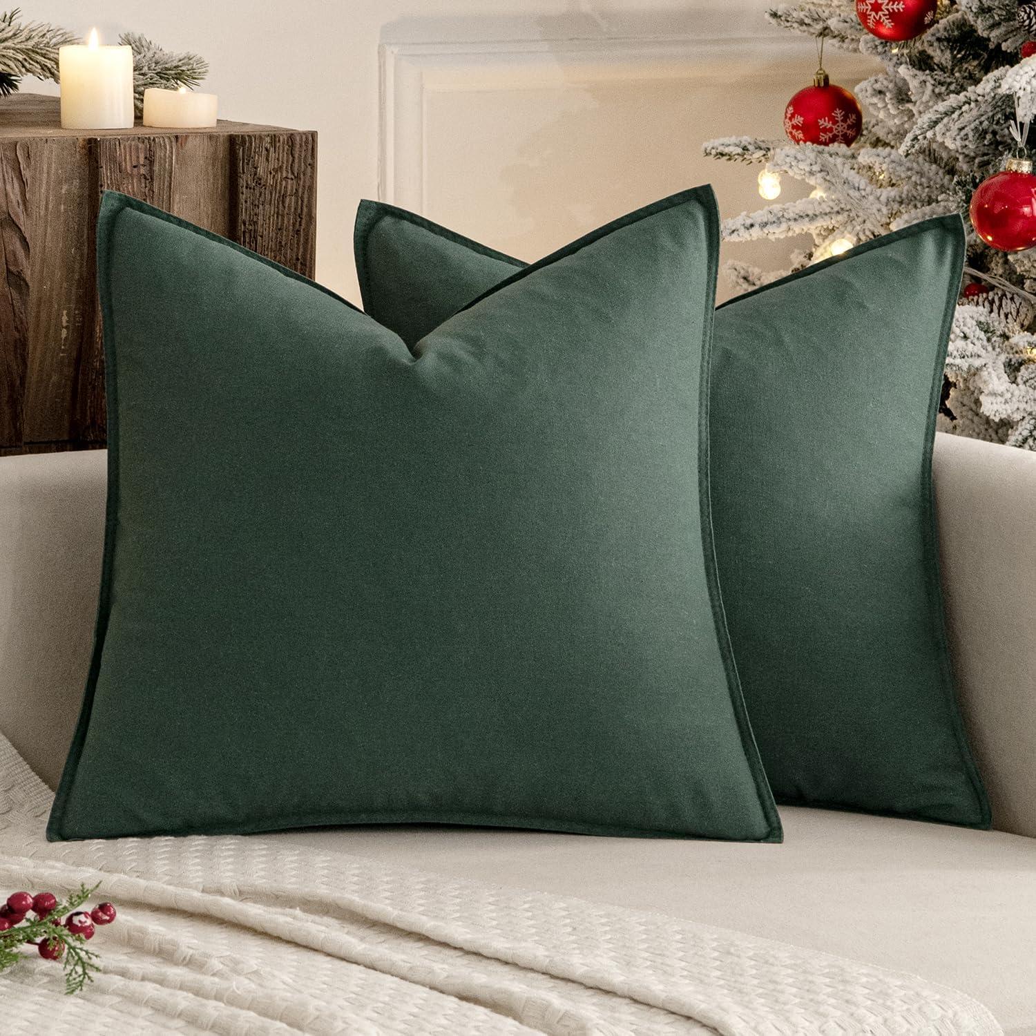 imageMIULEE Pack of 2 Decorative Linen Pillow Covers Boho Farmhouse Modern Soft Accent Throw Pillows Neutral Cushion Covers for Sofa Couch Bed Living Room Home Decor 18x18 Inch Olive GreenDark Green