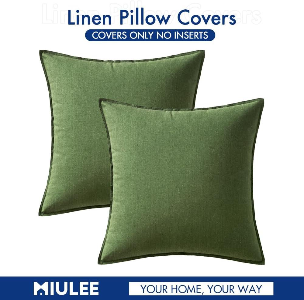 imageMIULEE Pack of 2 Decorative Linen Pillow Covers Boho Farmhouse Modern Soft Accent Throw Pillows Neutral Cushion Covers for Sofa Couch Bed Living Room Home Decor 18x18 Inch Olive GreenMoss Green