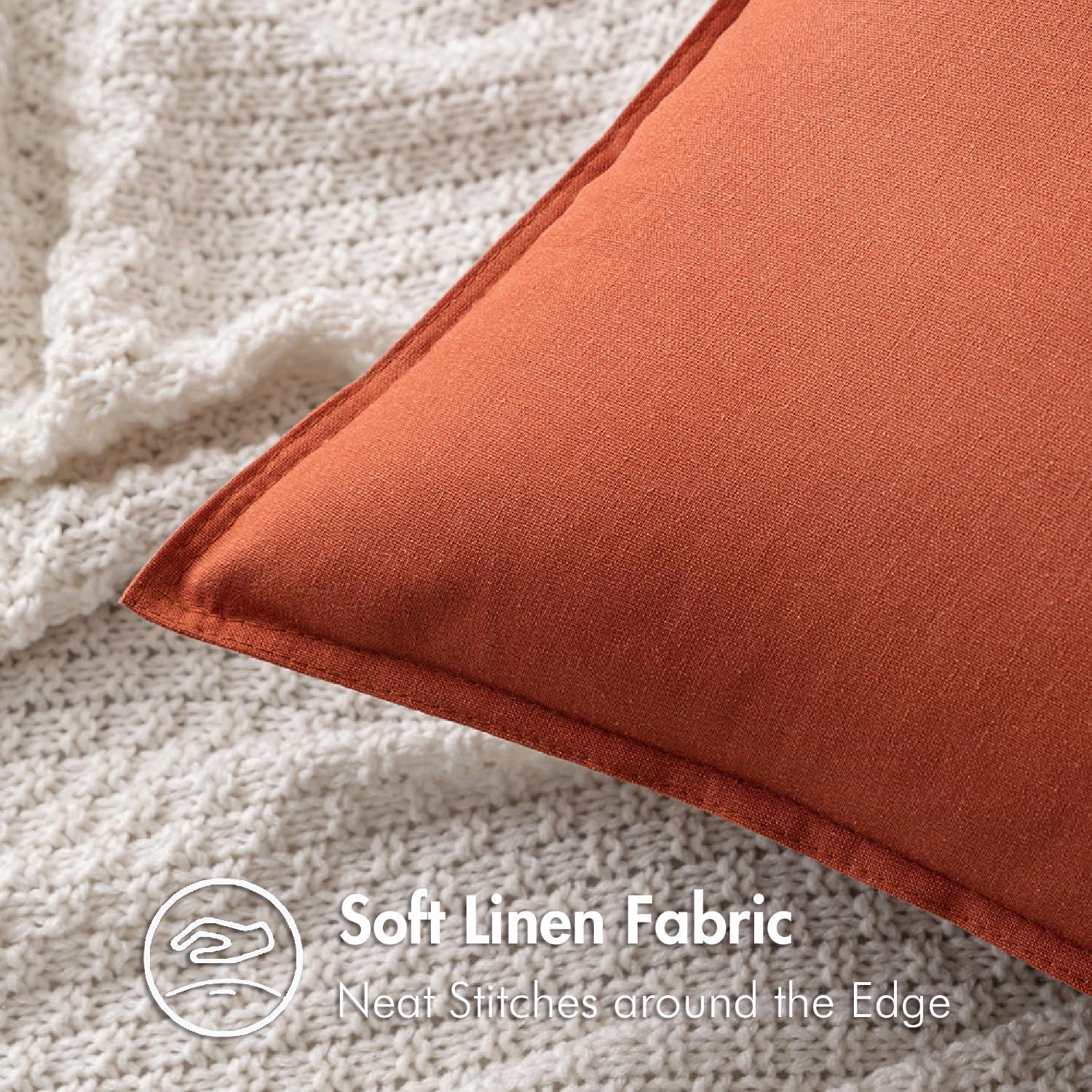 imageMIULEE Pack of 2 Decorative Linen Pillow Covers Boho Farmhouse Modern Soft Accent Throw Pillows Neutral Cushion Covers for Sofa Couch Bed Living Room Home Decor 18x18 Inch Olive GreenBurnt Orange