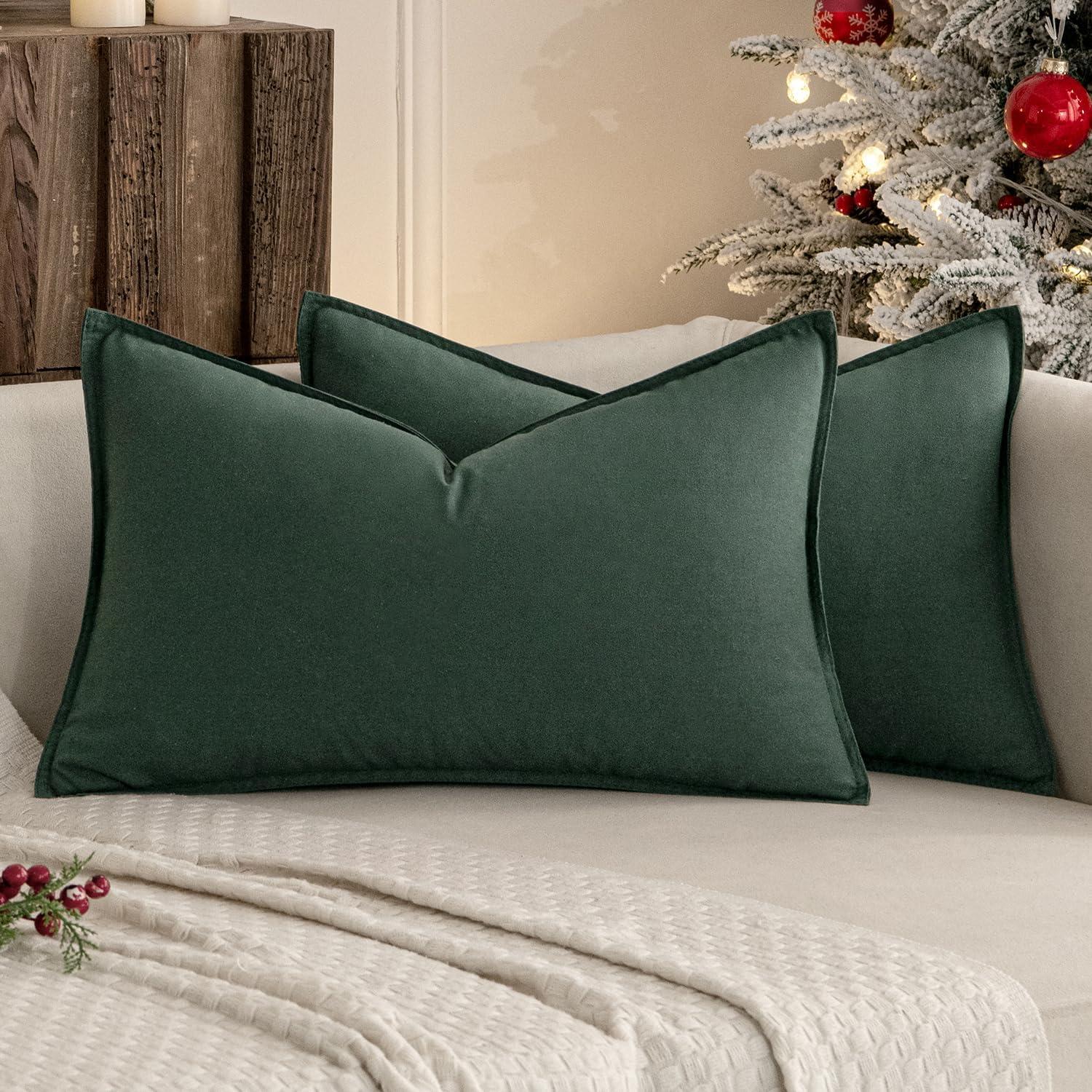 imageMIULEE Pack of 2 Decorative Linen Pillow Covers Boho Farmhouse Modern Soft Accent Throw Pillows Neutral Cushion Covers for Sofa Couch Bed Living Room Home Decor 18x18 Inch Olive GreenDark Green
