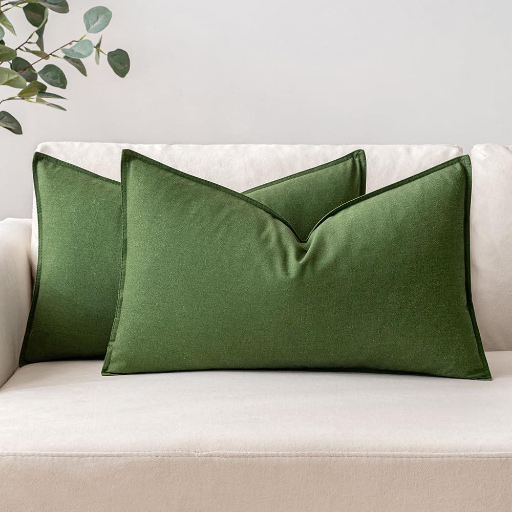 imageMIULEE Pack of 2 Decorative Linen Pillow Covers Boho Farmhouse Modern Soft Accent Throw Pillows Neutral Cushion Covers for Sofa Couch Bed Living Room Home Decor 18x18 Inch Olive GreenMoss Green