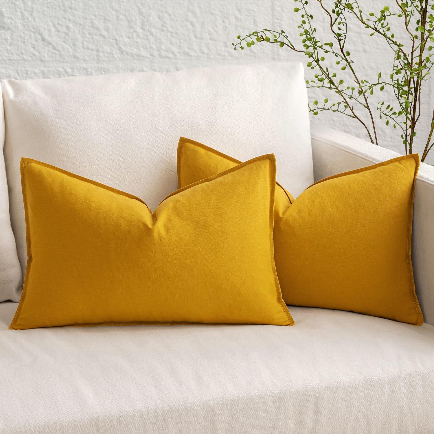 imageMIULEE Pack of 2 Decorative Linen Pillow Covers Boho Farmhouse Modern Soft Accent Throw Pillows Neutral Cushion Covers for Sofa Couch Bed Living Room Home Decor 18x18 Inch Olive GreenYellow