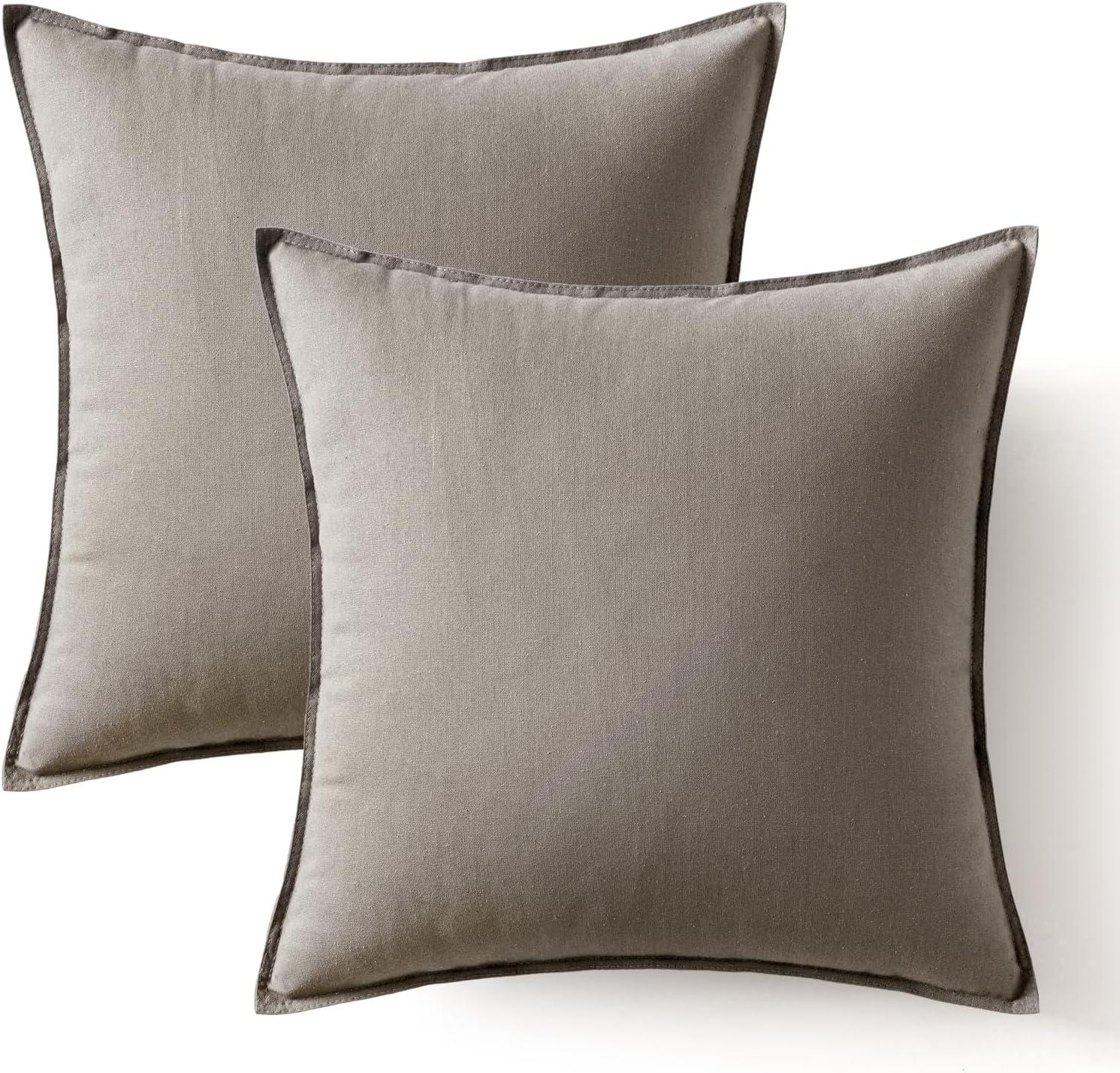 imageMIULEE Pack of 2 Decorative Linen Pillow Covers Boho Farmhouse Modern Soft Accent Throw Pillows Neutral Cushion Covers for Sofa Couch Bed Living Room Home Decor 18x18 Inch Olive GreenLight Grey