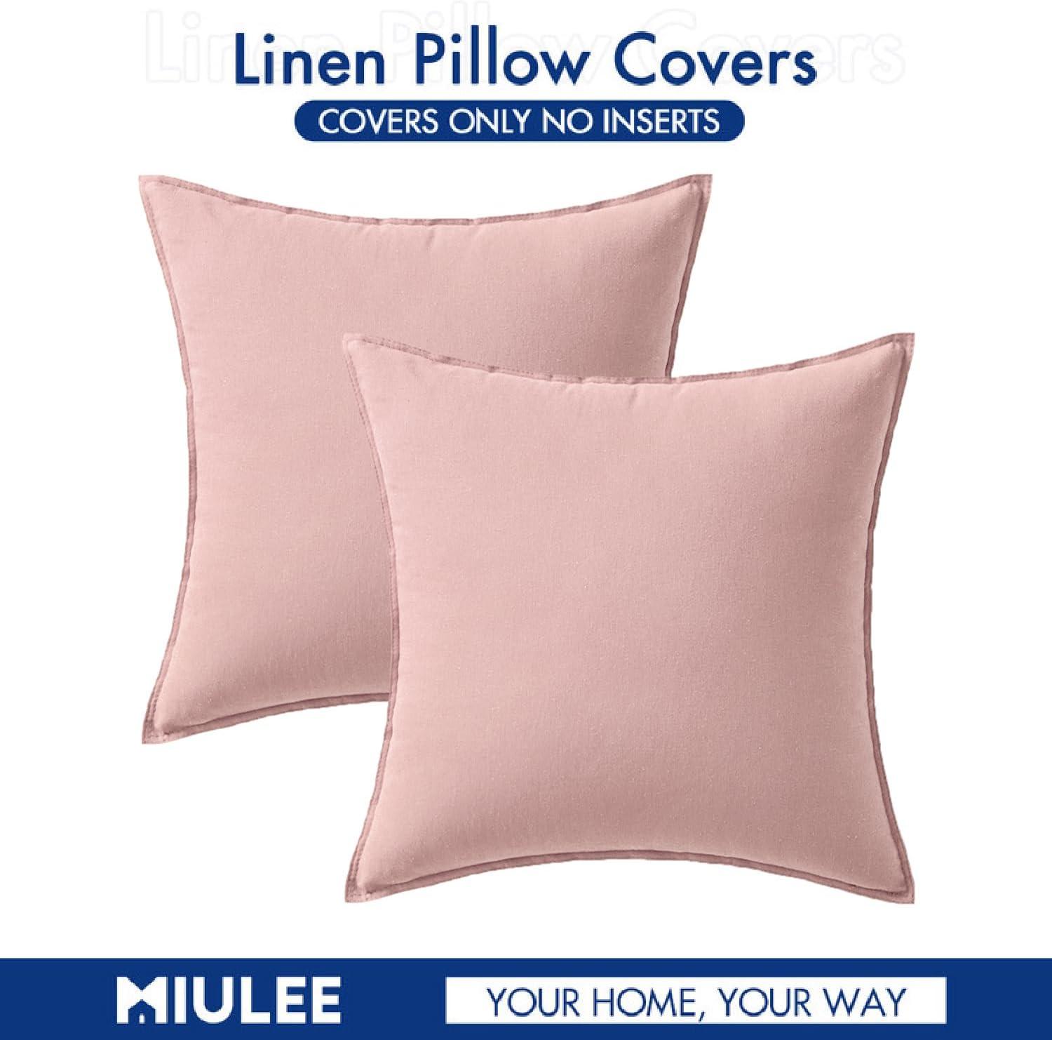imageMIULEE Pack of 2 Decorative Linen Pillow Covers Boho Farmhouse Modern Soft Accent Throw Pillows Neutral Cushion Covers for Sofa Couch Bed Living Room Home Decor 18x18 Inch Olive GreenLight Pink