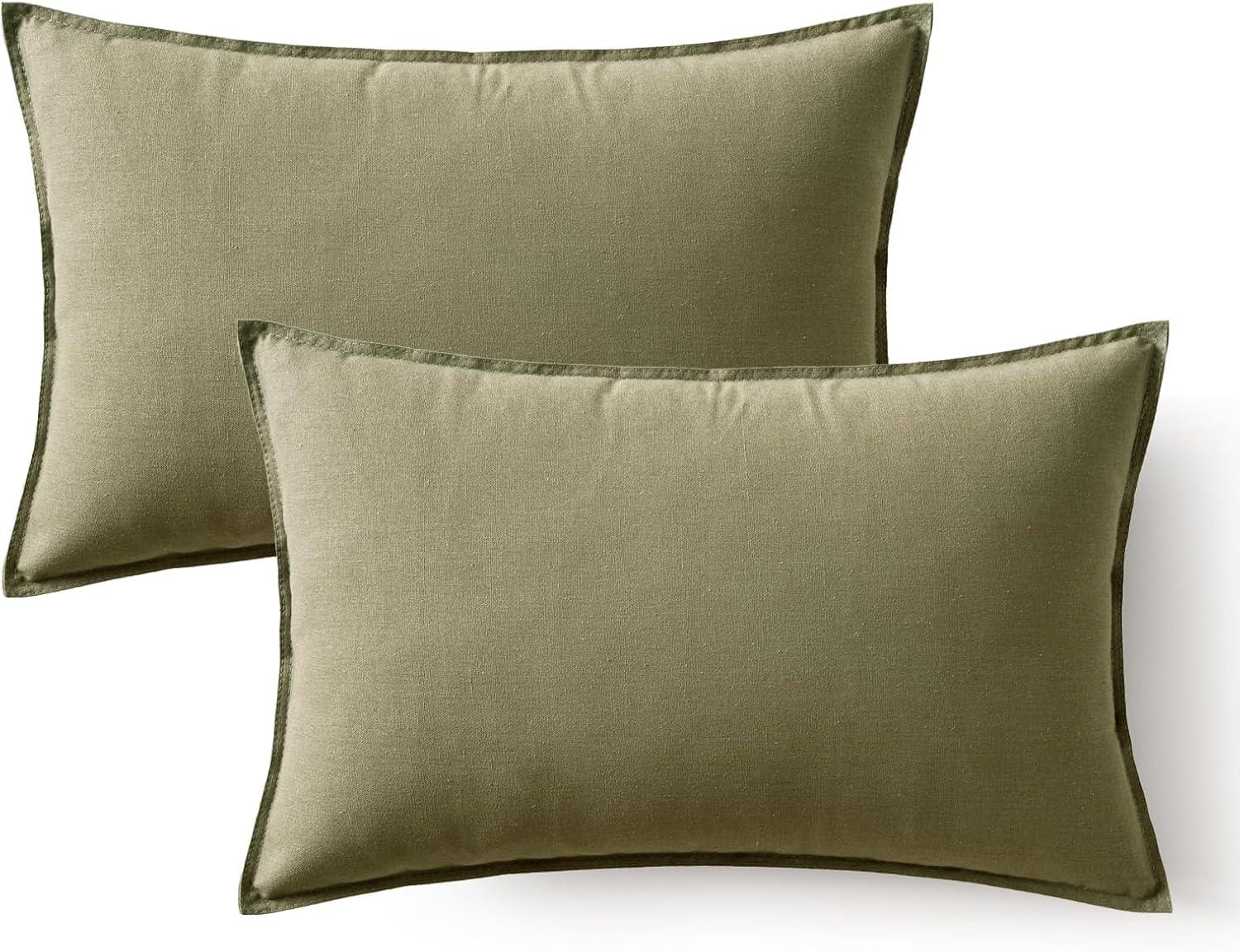 imageMIULEE Pack of 2 Decorative Linen Pillow Covers Boho Farmhouse Modern Soft Accent Throw Pillows Neutral Cushion Covers for Sofa Couch Bed Living Room Home Decor 18x18 Inch Olive GreenGreyish Green