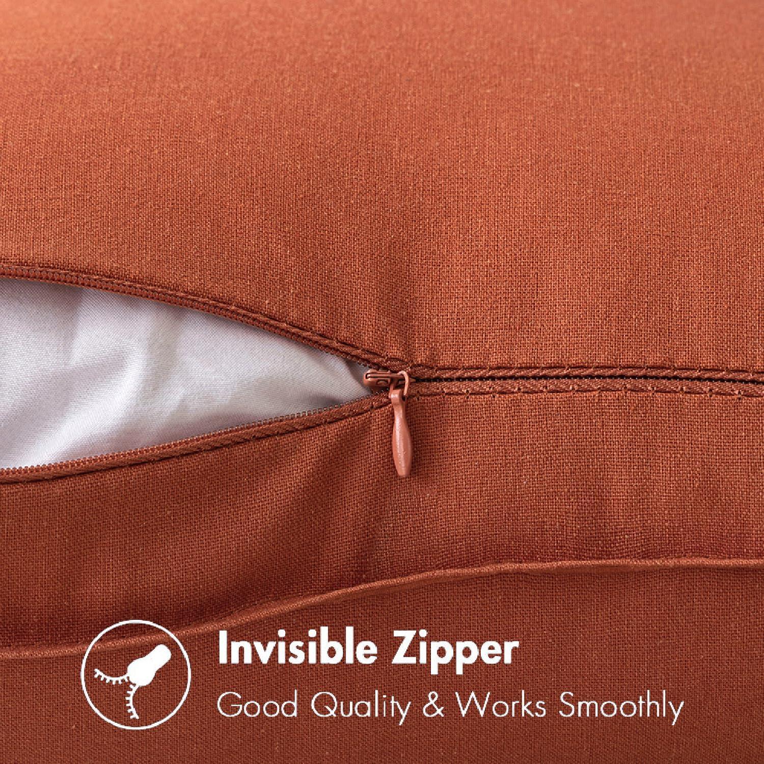 imageMIULEE Pack of 2 Decorative Linen Pillow Covers Boho Farmhouse Modern Soft Accent Throw Pillows Neutral Cushion Covers for Sofa Couch Bed Living Room Home Decor 18x18 Inch Olive GreenBurnt Orange