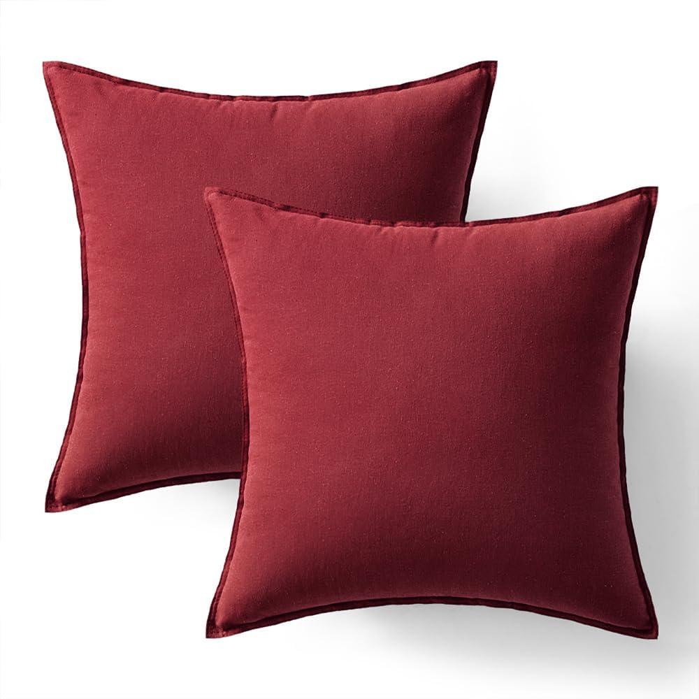 imageMIULEE Pack of 2 Decorative Linen Pillow Covers Boho Farmhouse Modern Soft Accent Throw Pillows Neutral Cushion Covers for Sofa Couch Bed Living Room Home Decor 18x18 Inch Olive GreenBurgundy Red