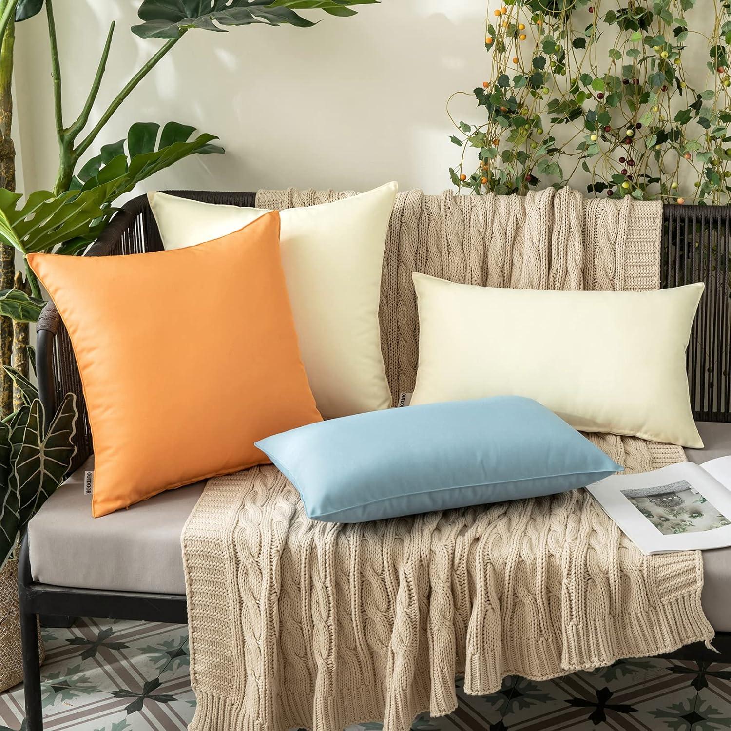 imageMIULEE Pack of 2 Decorative Outdoor Waterproof Pillow Covers Square Garden Cushion Sham Throw Pillowcase Summer Shell for Patio Tent Couch 18x18 Inch Pale GreenBlue