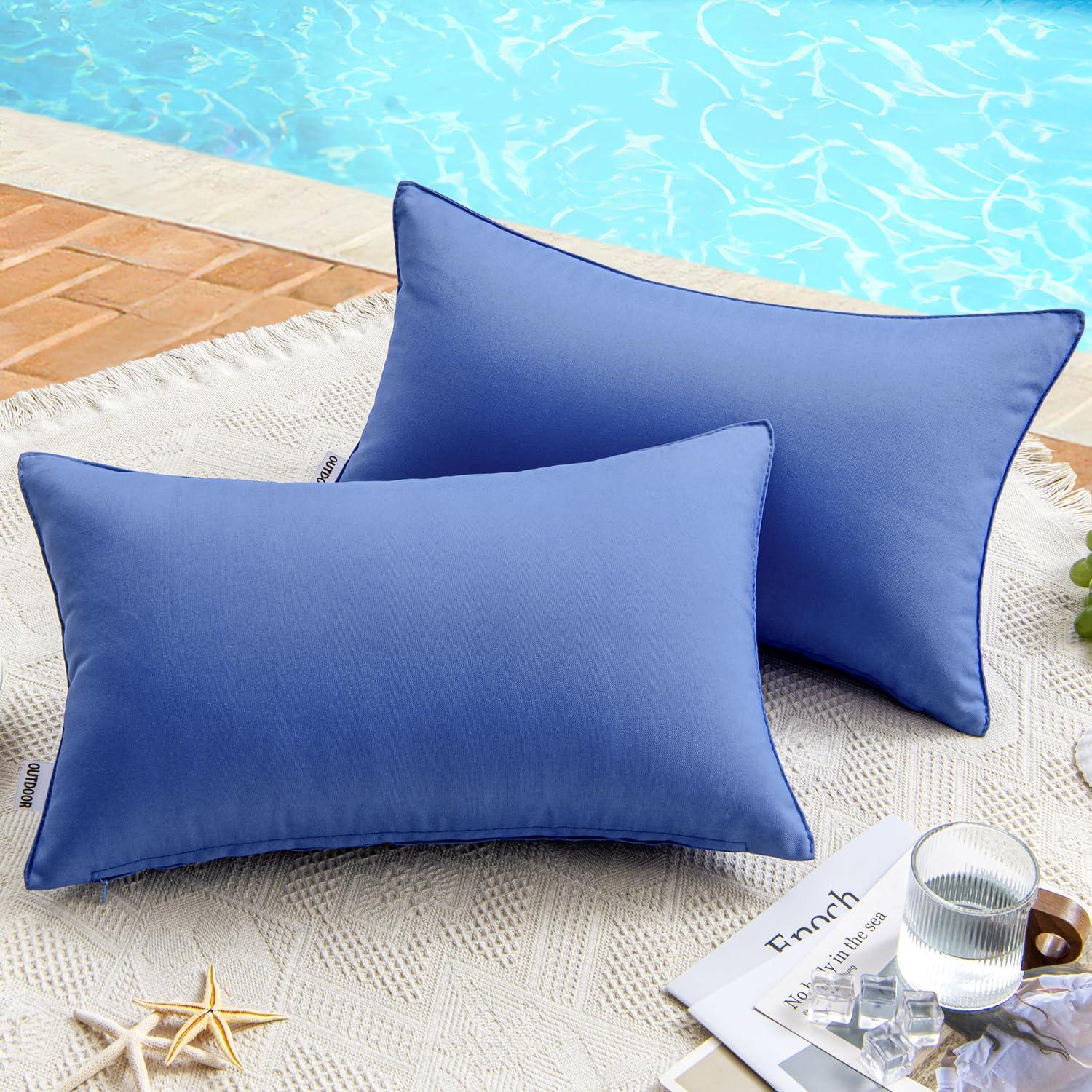 imageMIULEE Pack of 2 Decorative Outdoor Waterproof Pillow Covers Square Garden Cushion Sham Throw Pillowcase Summer Shell for Patio Tent Couch 18x18 Inch Pale GreenRoyal Blue