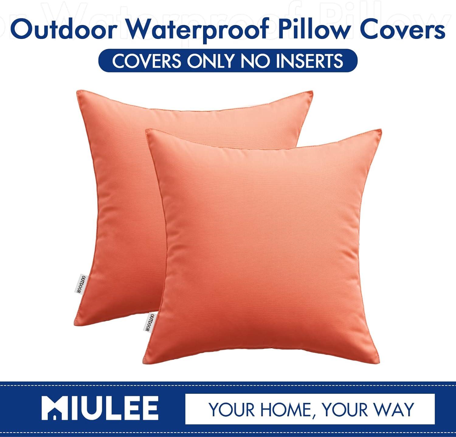 imageMIULEE Pack of 2 Decorative Outdoor Waterproof Pillow Covers Square Garden Cushion Sham Throw Pillowcase Summer Shell for Patio Tent Couch 18x18 Inch Pale GreenCoral Red