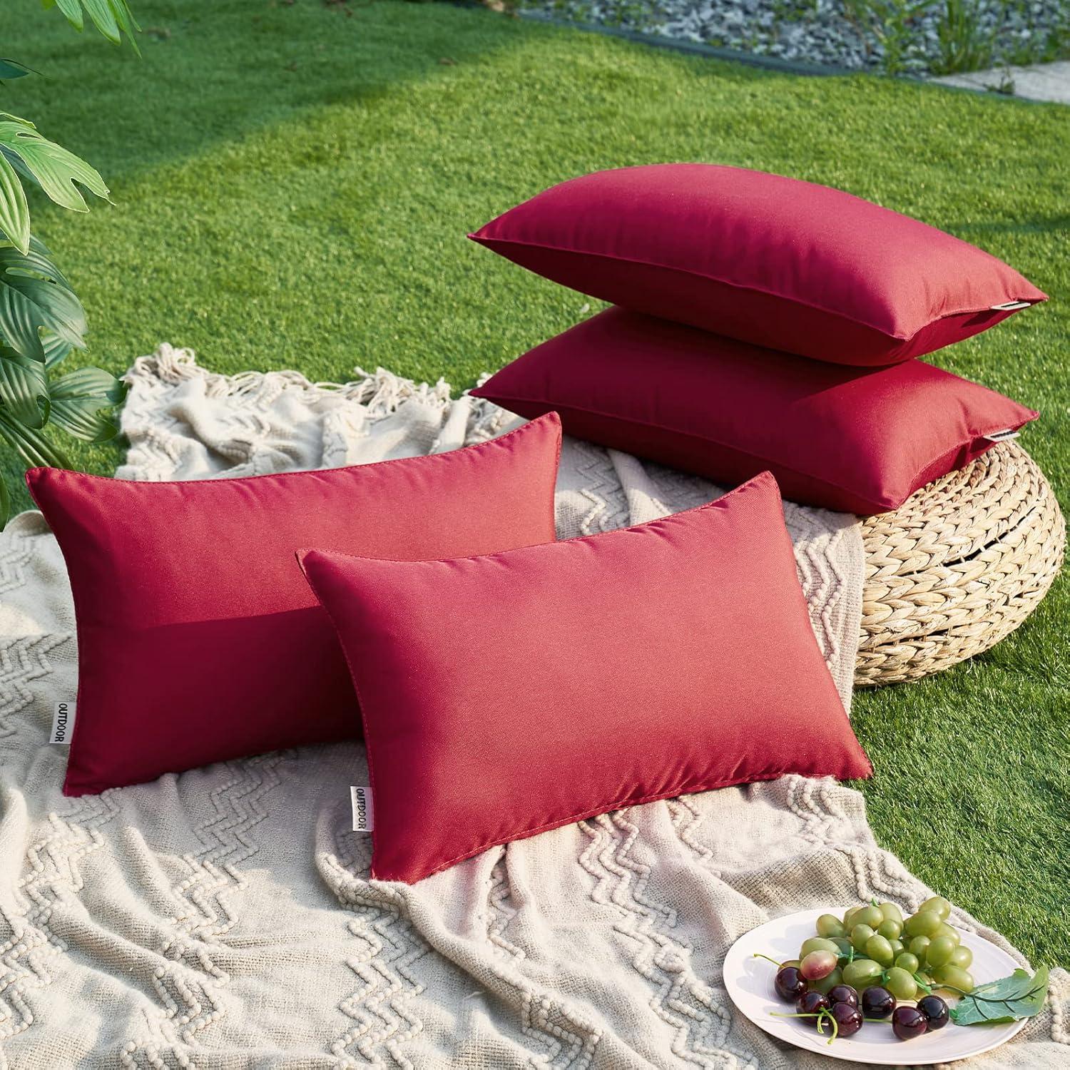 imageMIULEE Pack of 2 Decorative Outdoor Waterproof Pillow Covers Square Garden Cushion Sham Throw Pillowcase Summer Shell for Patio Tent Couch 18x18 Inch Pale GreenMagenta