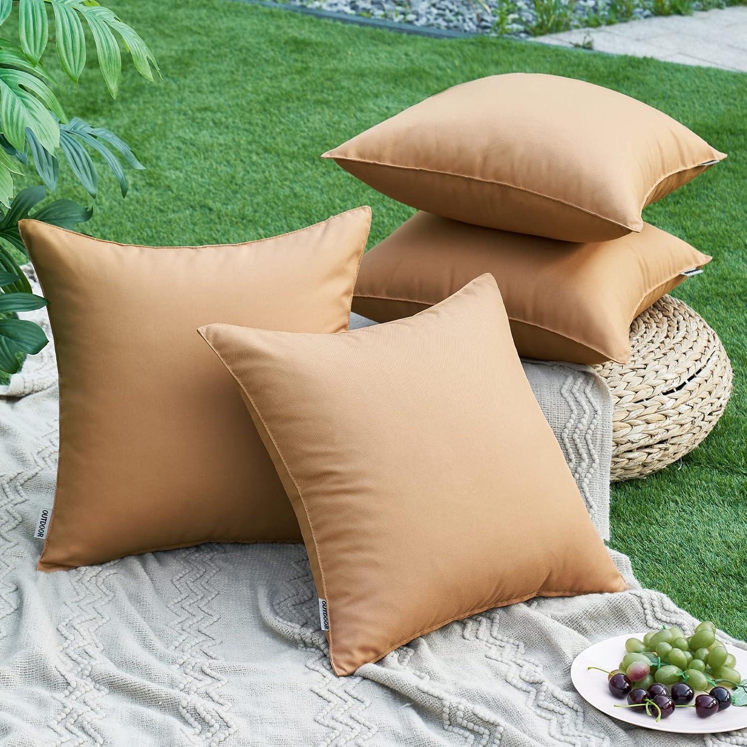 imageMIULEE Pack of 2 Decorative Outdoor Waterproof Pillow Covers Square Garden Cushion Sham Throw Pillowcase Summer Shell for Patio Tent Couch 18x18 Inch Pale GreenLight Brown