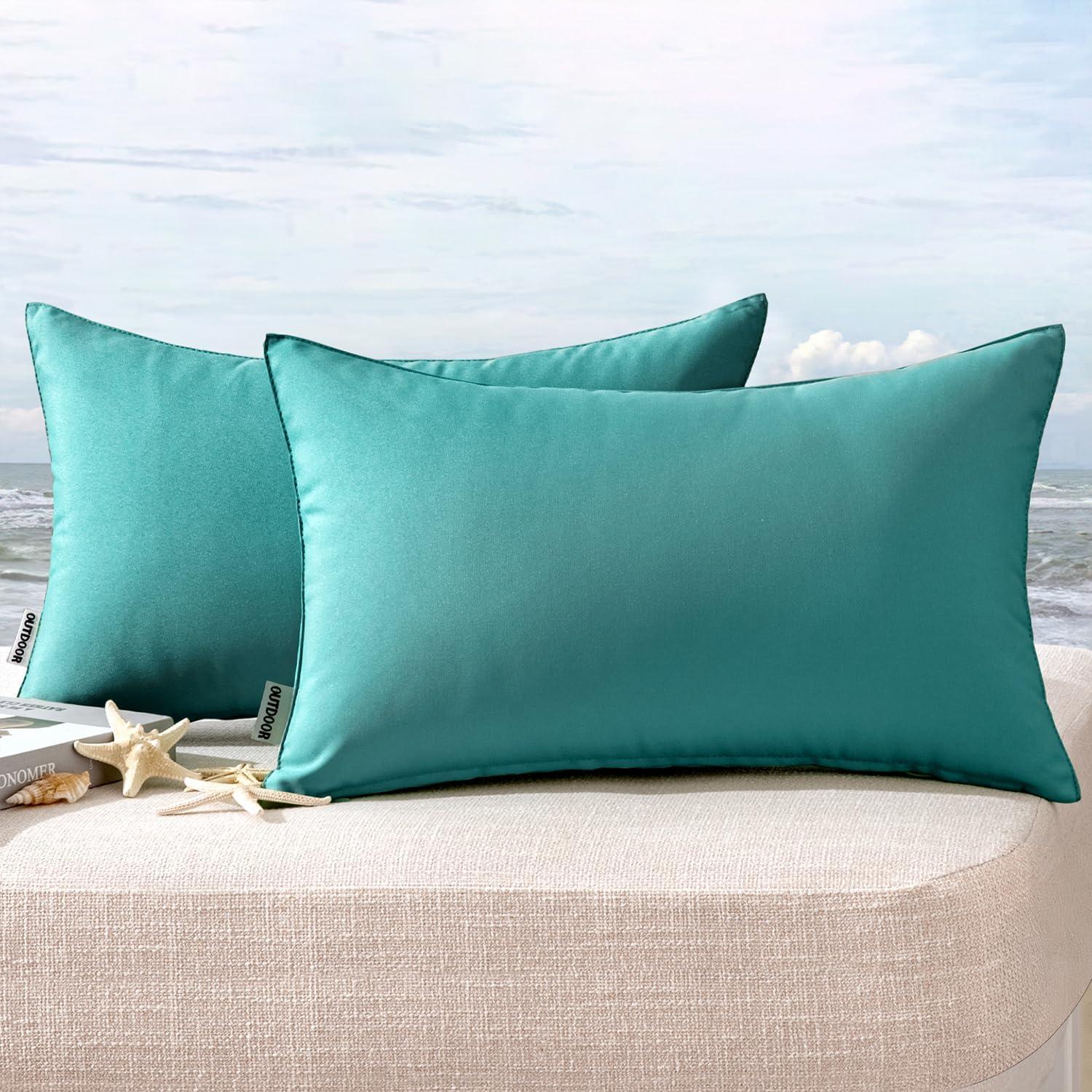 imageMIULEE Pack of 2 Decorative Outdoor Waterproof Pillow Covers Square Garden Cushion Sham Throw Pillowcase Summer Shell for Patio Tent Couch 18x18 Inch Pale GreenTeal