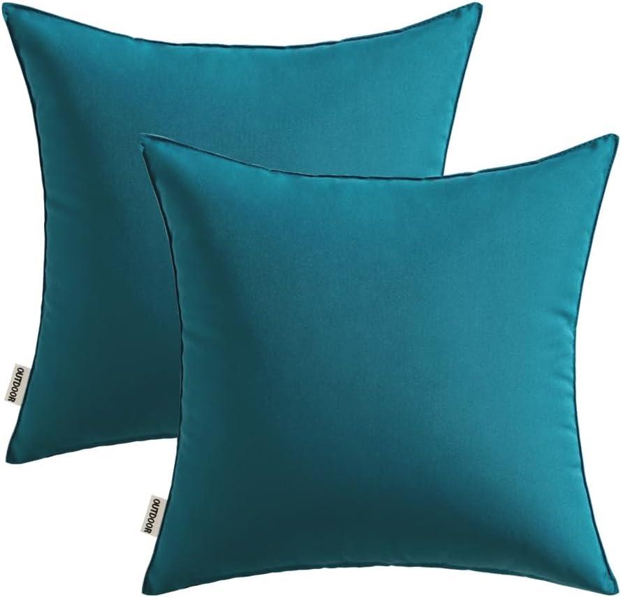imageMIULEE Pack of 2 Decorative Outdoor Waterproof Pillow Covers Square Garden Cushion Sham Throw Pillowcase Summer Shell for Patio Tent Couch 18x18 Inch Pale GreenDeep Blue