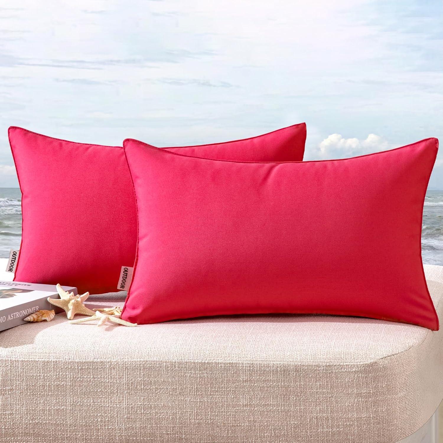 imageMIULEE Pack of 2 Decorative Outdoor Waterproof Pillow Covers Square Garden Cushion Sham Throw Pillowcase Summer Shell for Patio Tent Couch 18x18 Inch Pale GreenMagenta