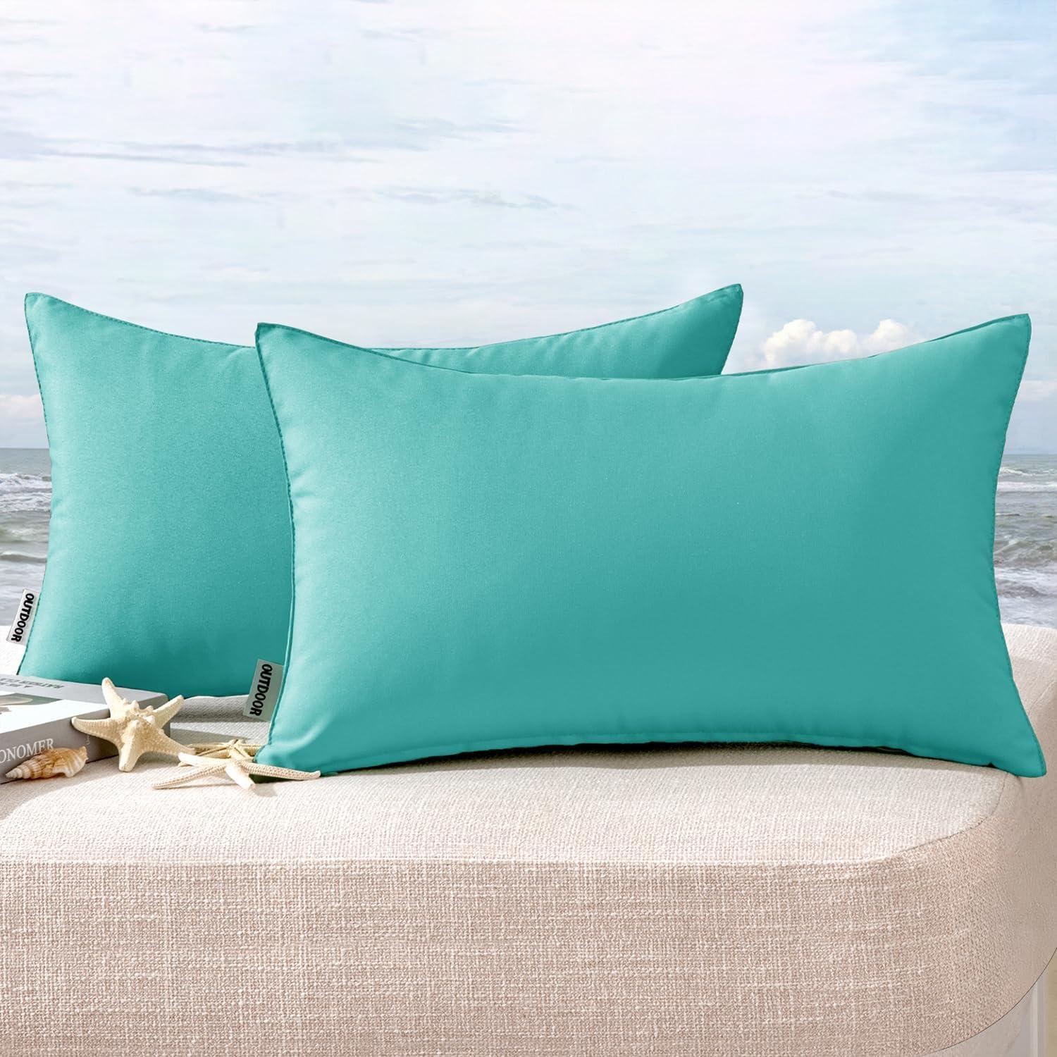imageMIULEE Pack of 2 Decorative Outdoor Waterproof Pillow Covers Square Garden Cushion Sham Throw Pillowcase Summer Shell for Patio Tent Couch 18x18 Inch Pale GreenLight Green