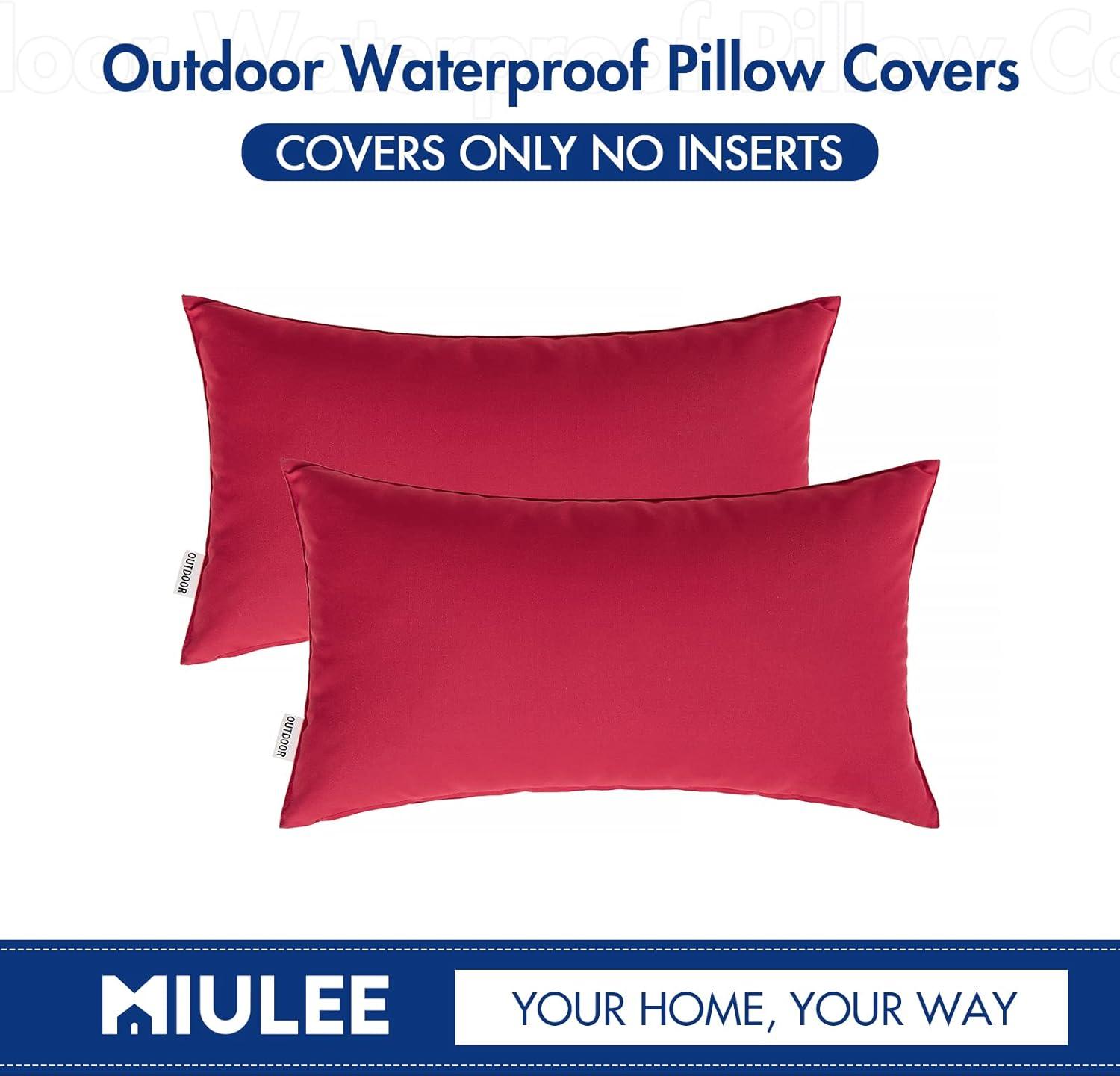 imageMIULEE Pack of 2 Decorative Outdoor Waterproof Pillow Covers Square Garden Cushion Sham Throw Pillowcase Summer Shell for Patio Tent Couch 18x18 Inch Pale GreenRed