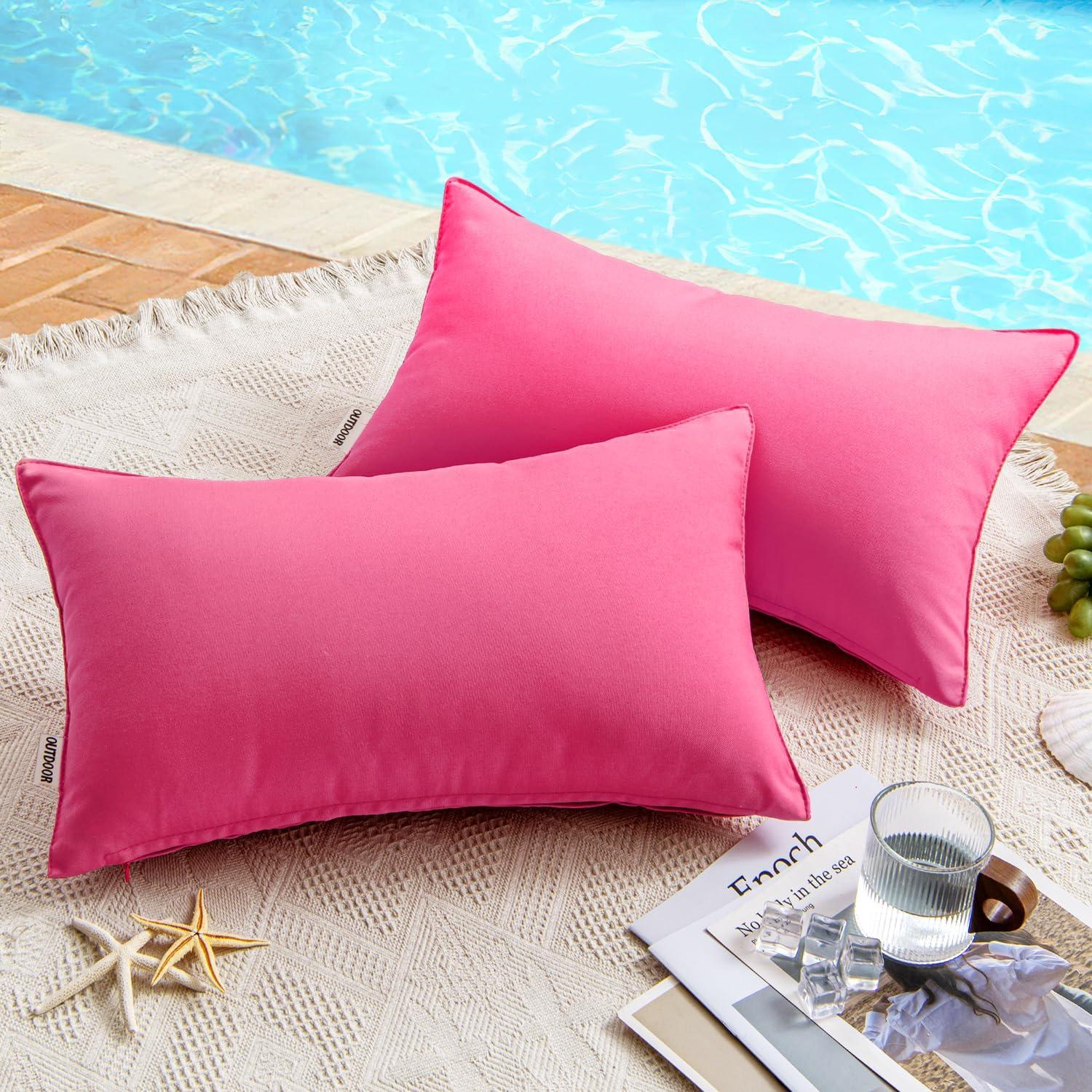 imageMIULEE Pack of 2 Decorative Outdoor Waterproof Pillow Covers Square Garden Cushion Sham Throw Pillowcase Summer Shell for Patio Tent Couch 18x18 Inch Pale GreenHot Pink