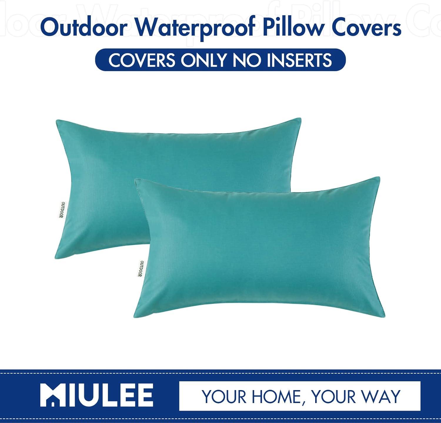 imageMIULEE Pack of 2 Decorative Outdoor Waterproof Pillow Covers Square Garden Cushion Sham Throw Pillowcase Summer Shell for Patio Tent Couch 18x18 Inch Pale GreenTeal
