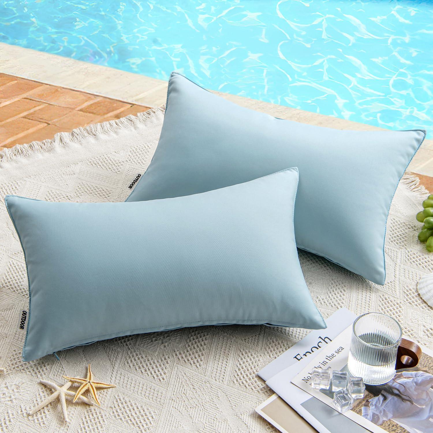 imageMIULEE Pack of 2 Decorative Outdoor Waterproof Pillow Covers Square Garden Cushion Sham Throw Pillowcase Summer Shell for Patio Tent Couch 18x18 Inch Pale GreenBlue