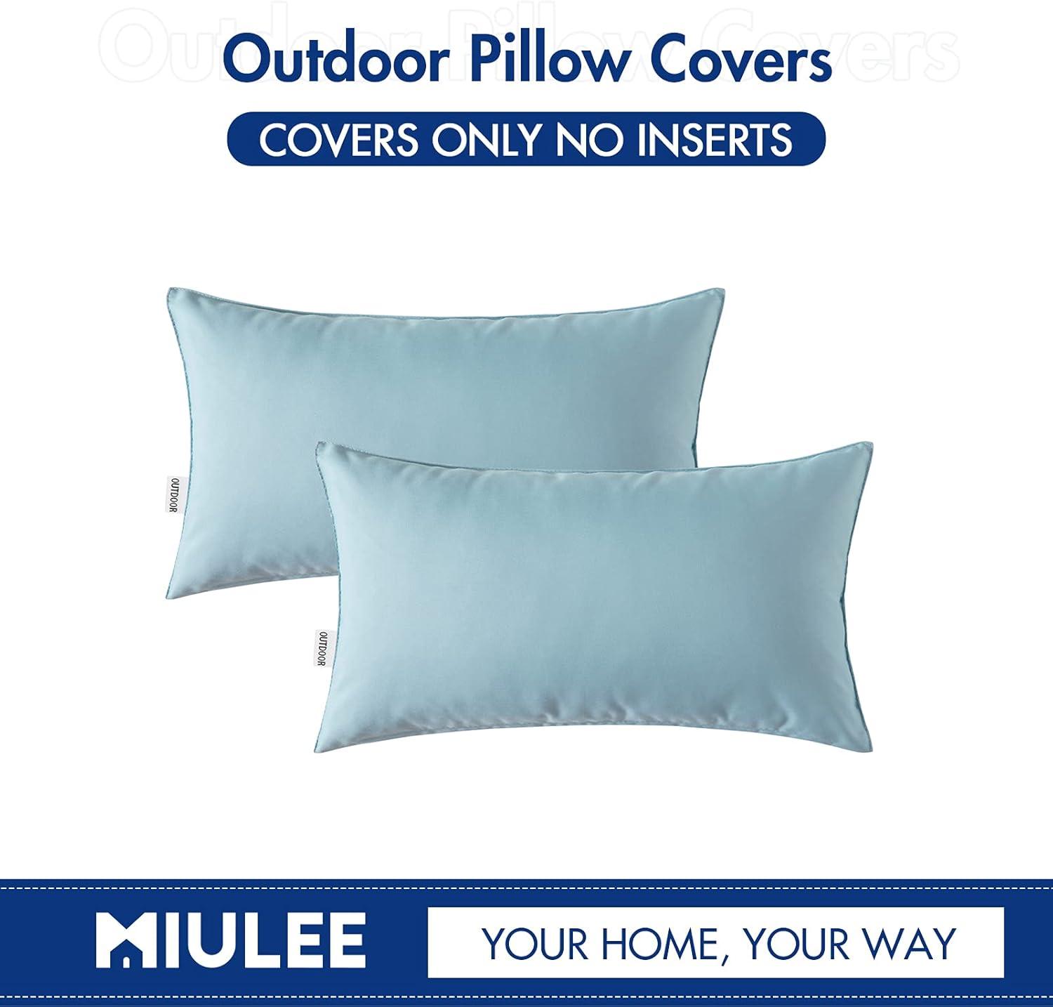 imageMIULEE Pack of 2 Decorative Outdoor Waterproof Pillow Covers Square Garden Cushion Sham Throw Pillowcase Summer Shell for Patio Tent Couch 18x18 Inch Pale GreenBlue