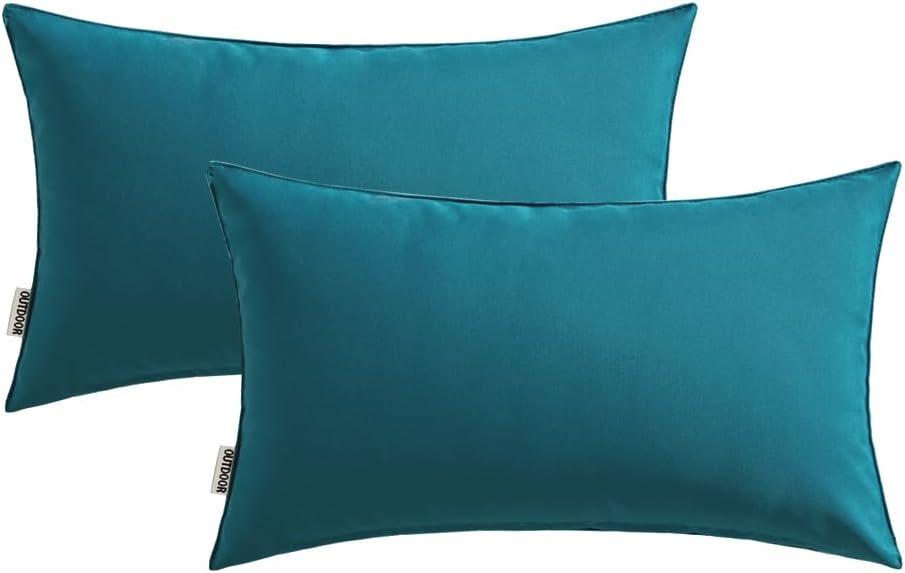 imageMIULEE Pack of 2 Decorative Outdoor Waterproof Pillow Covers Square Garden Cushion Sham Throw Pillowcase Summer Shell for Patio Tent Couch 18x18 Inch Pale GreenDeep Blue