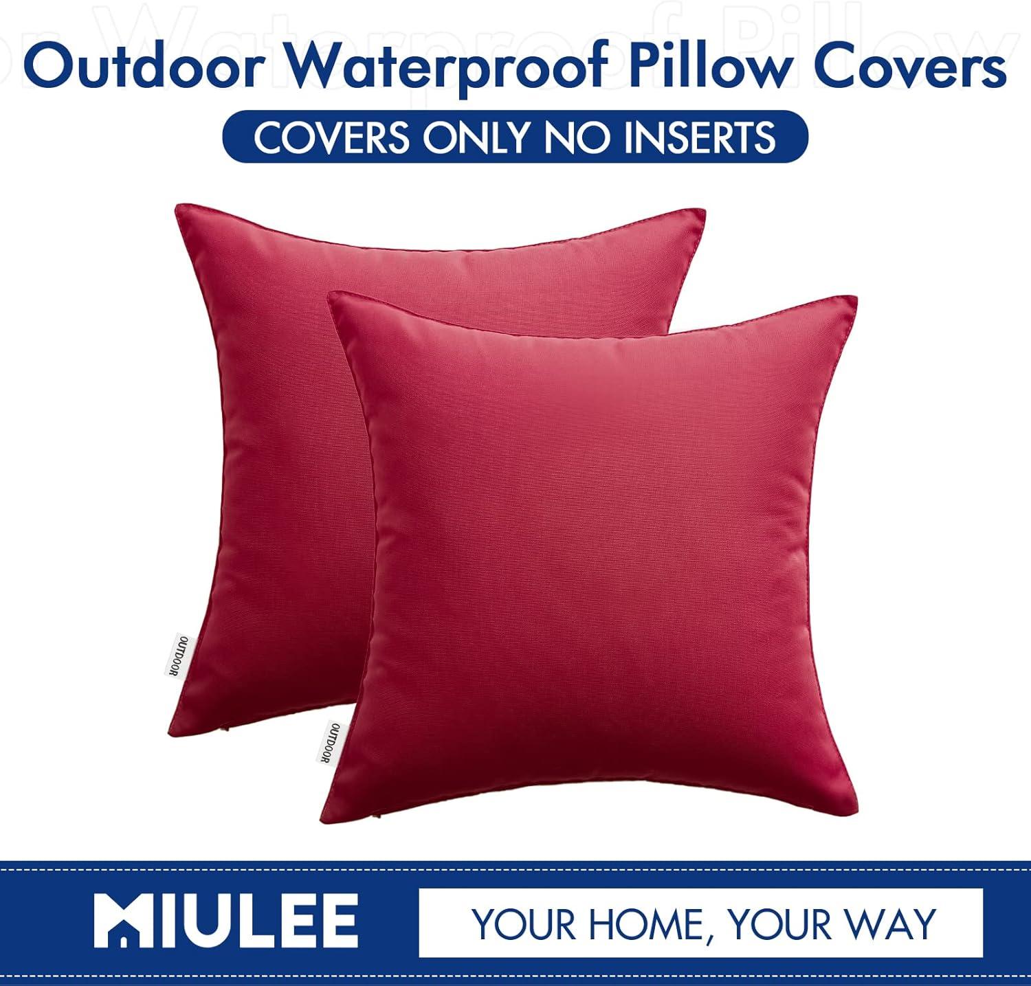 imageMIULEE Pack of 2 Decorative Outdoor Waterproof Pillow Covers Square Garden Cushion Sham Throw Pillowcase Summer Shell for Patio Tent Couch 18x18 Inch Pale GreenMagenta